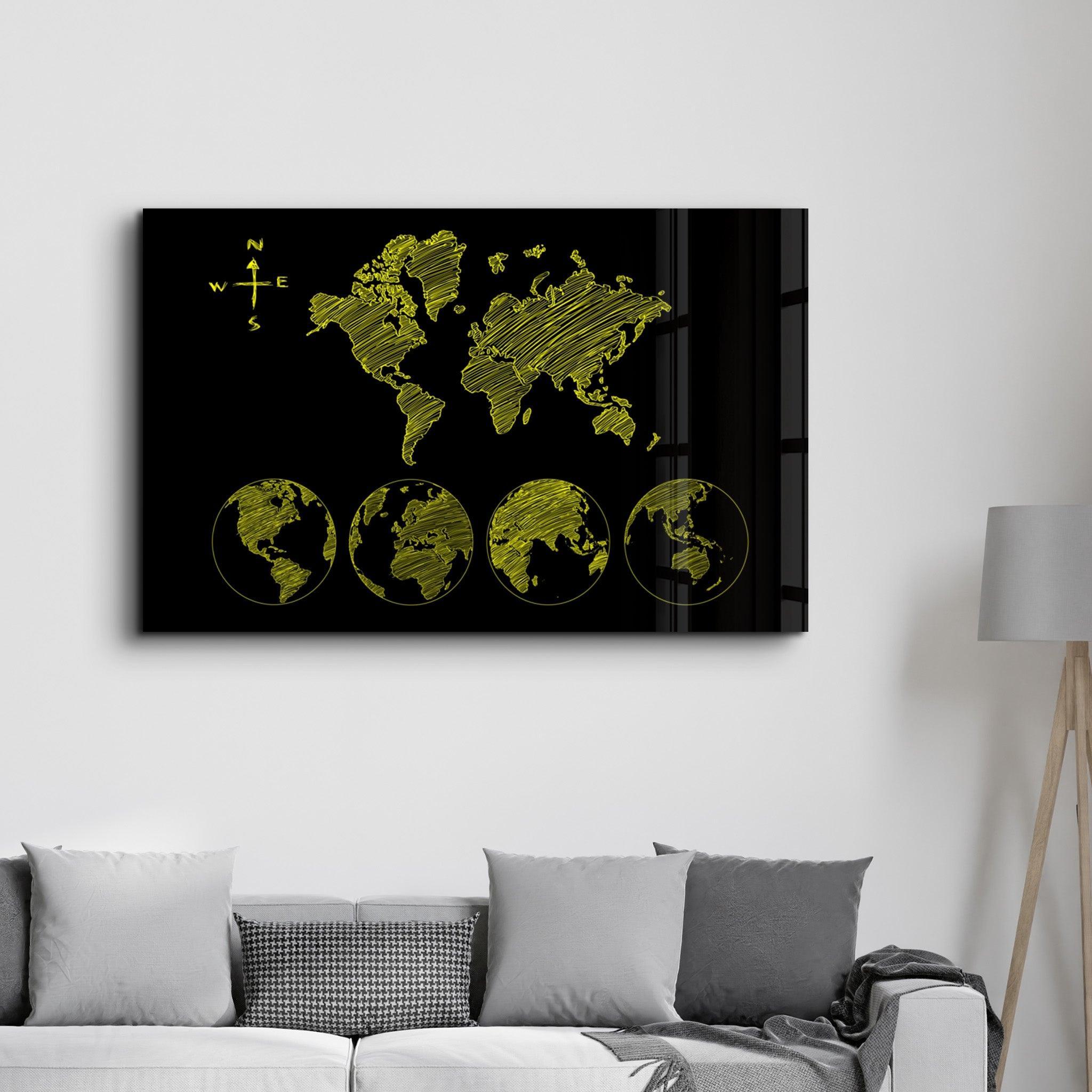 Tableau Carte du Monde Dorée