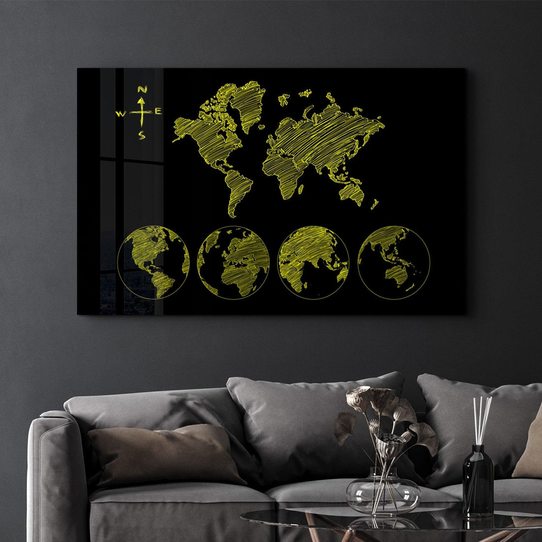 Tableau Carte du Monde Dorée