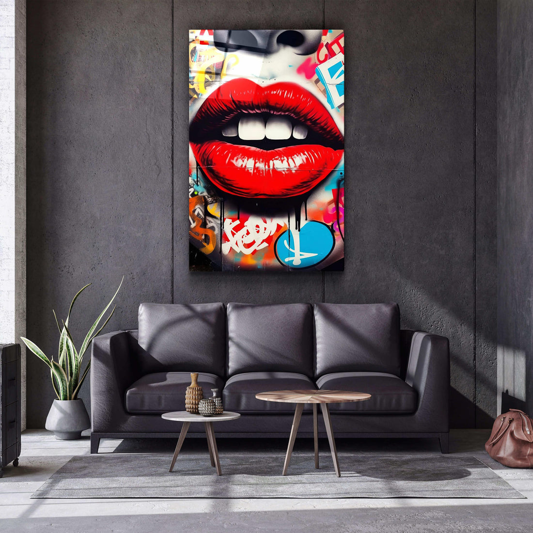 Tableau Pop Art Graffiti – Lèvres Rouges