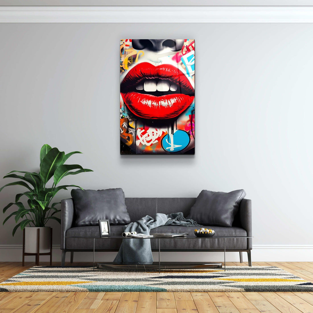 Tableau Pop Art Graffiti – Lèvres Rouges