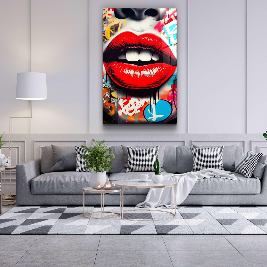 Tableau Pop Art Graffiti – Lèvres Rouges