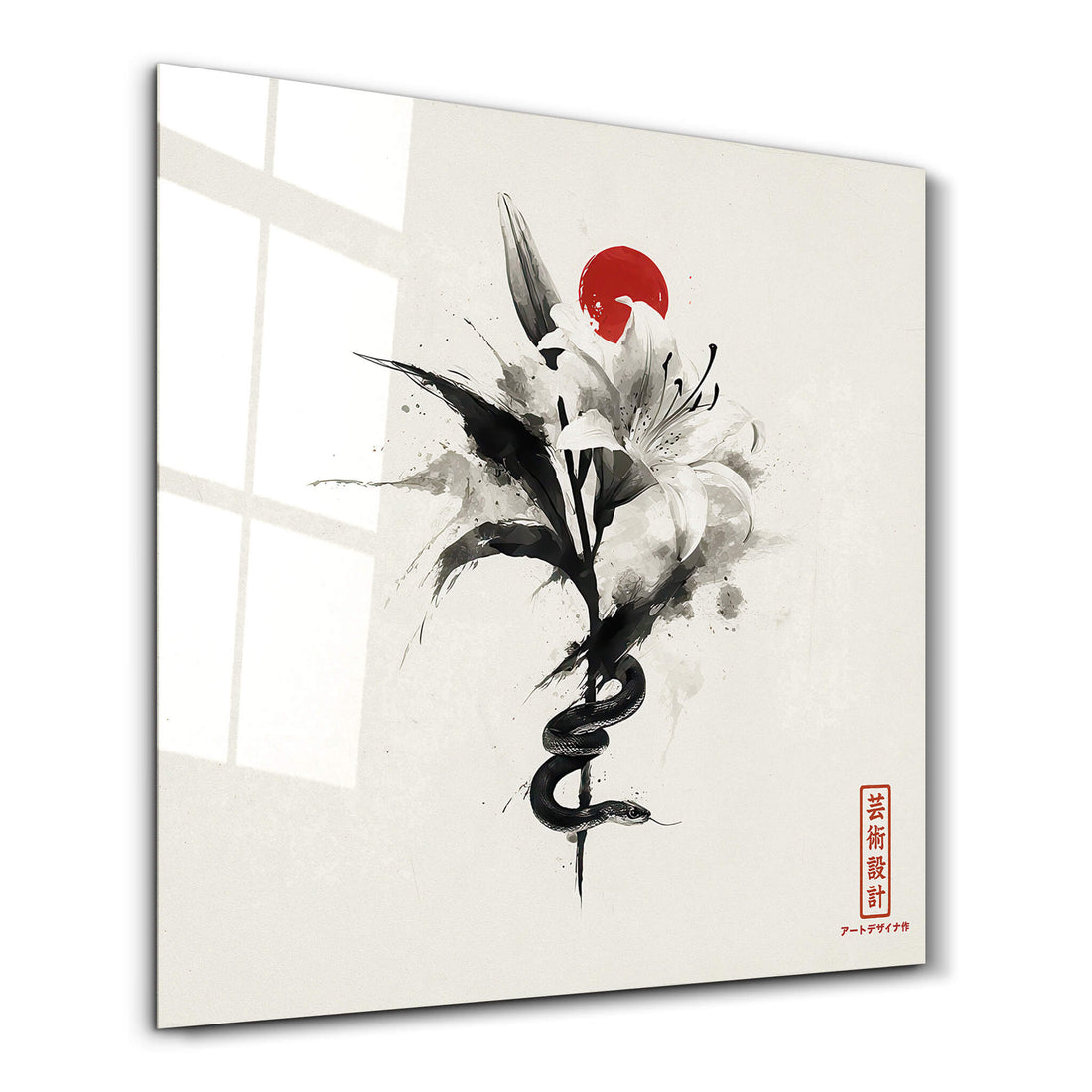Tableau Fleur & Serpent Japonisant