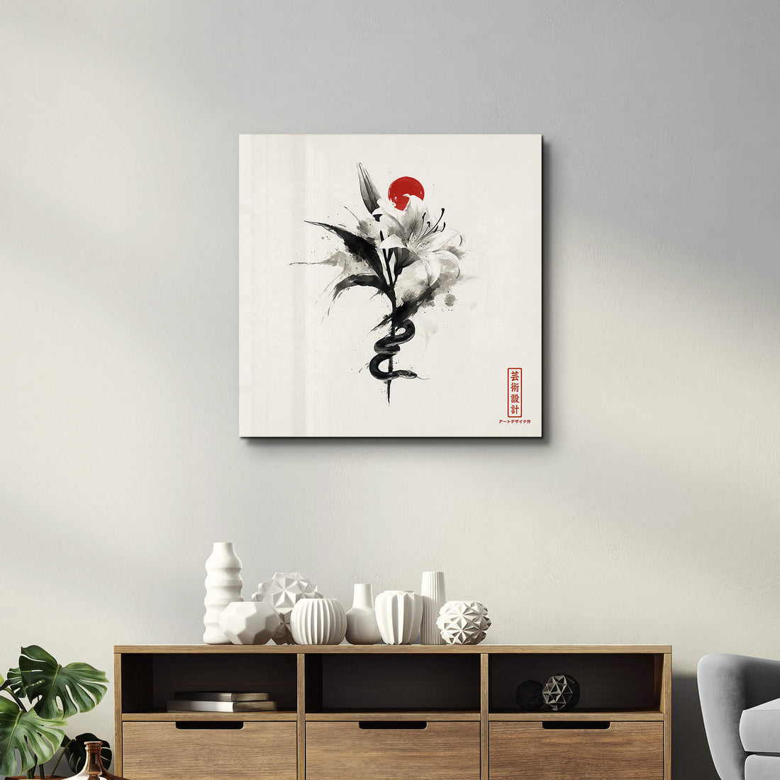 Tableau Fleur & Serpent Japonisant