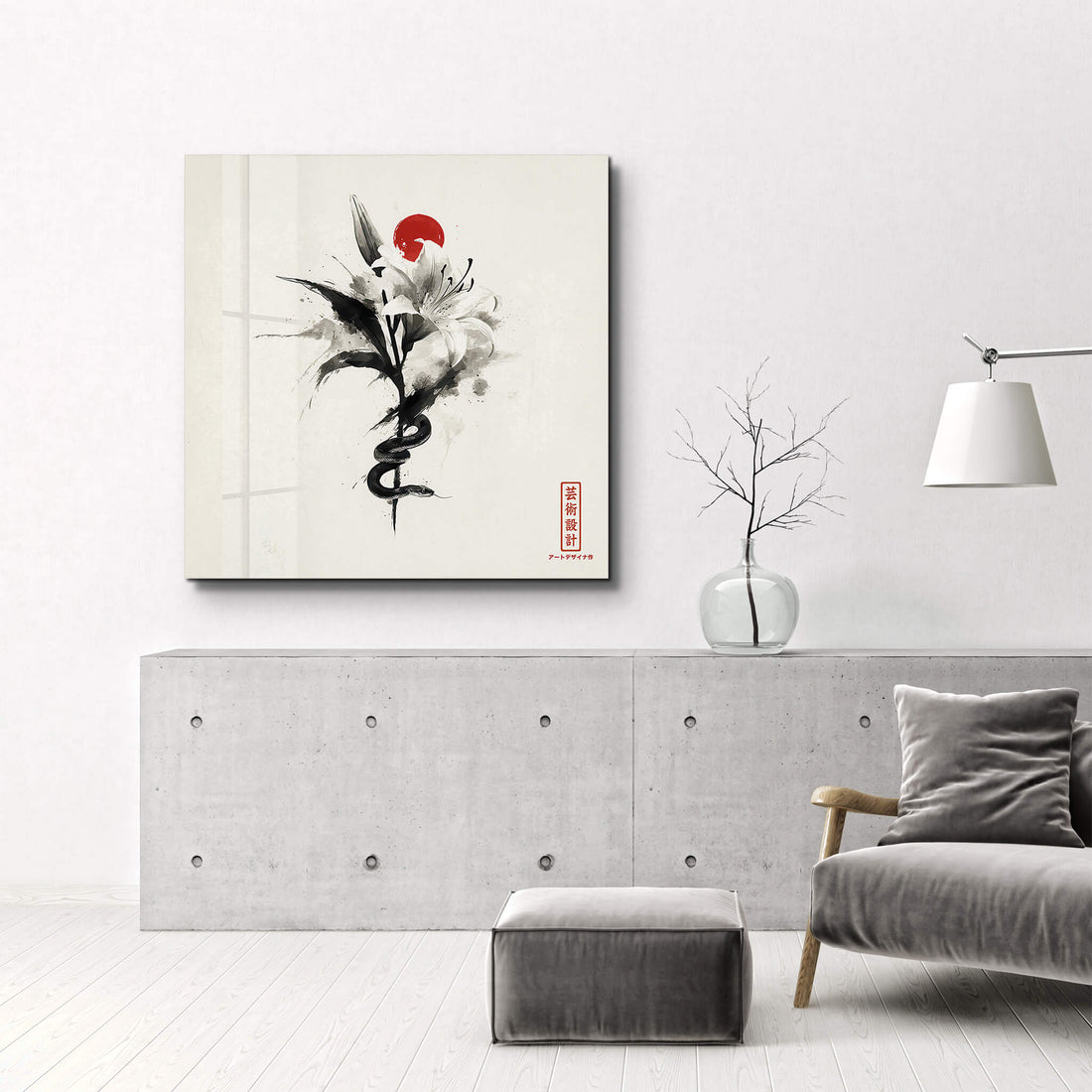 Tableau Fleur & Serpent Japonisant