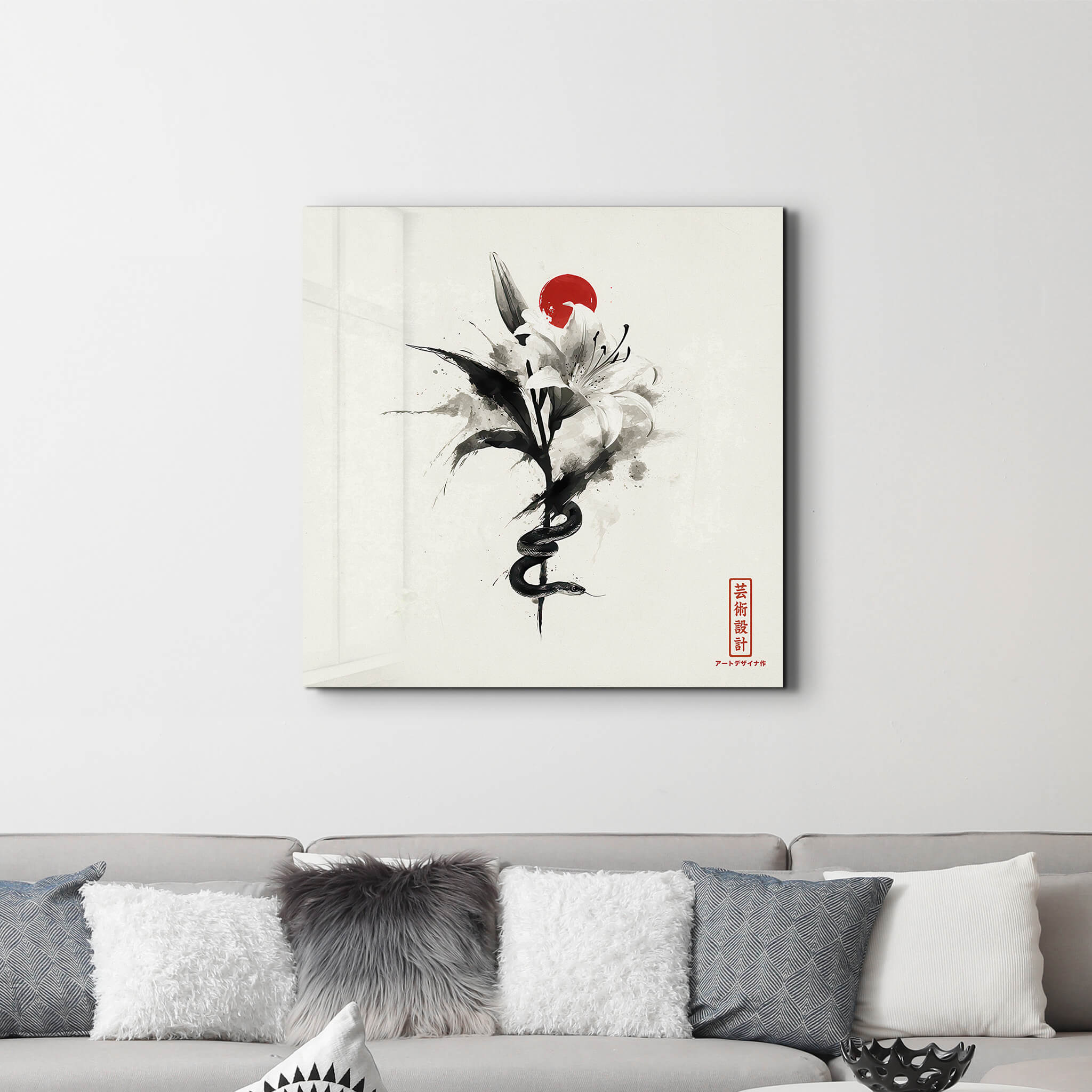 Tableau Fleur & Serpent Japonisant