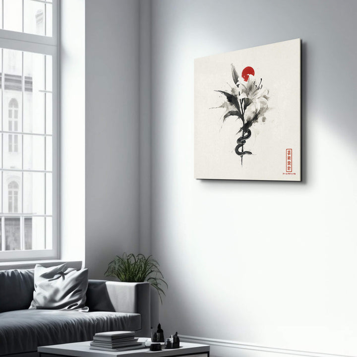 Tableau Fleur & Serpent Japonisant