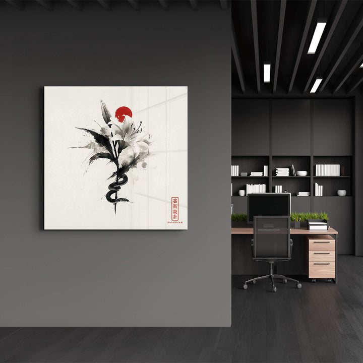 Tableau Fleur & Serpent Japonisant