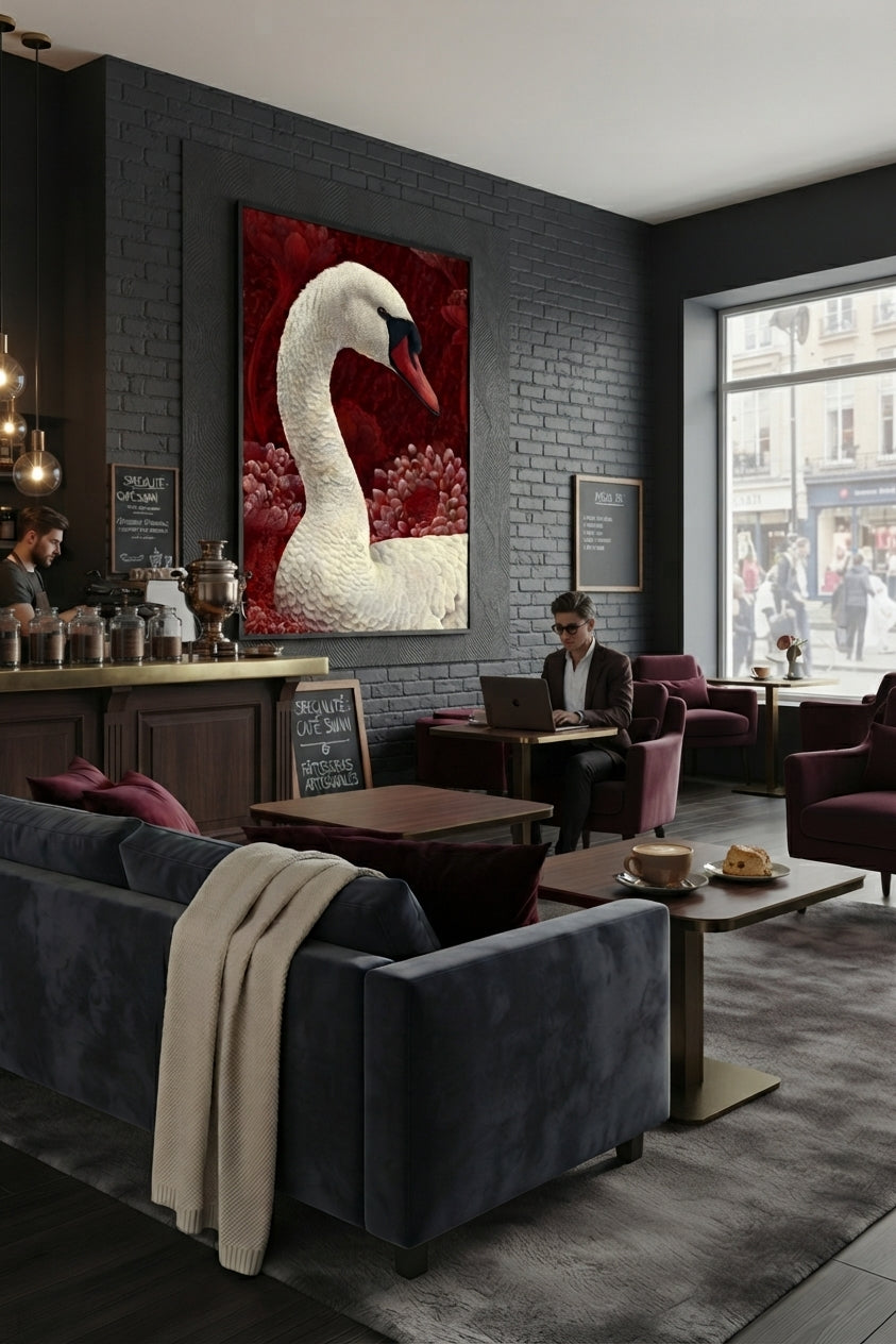Tableau Décoratif "Cygne Rouge" – Art Mural Élégant (100 cm x 80 cm)