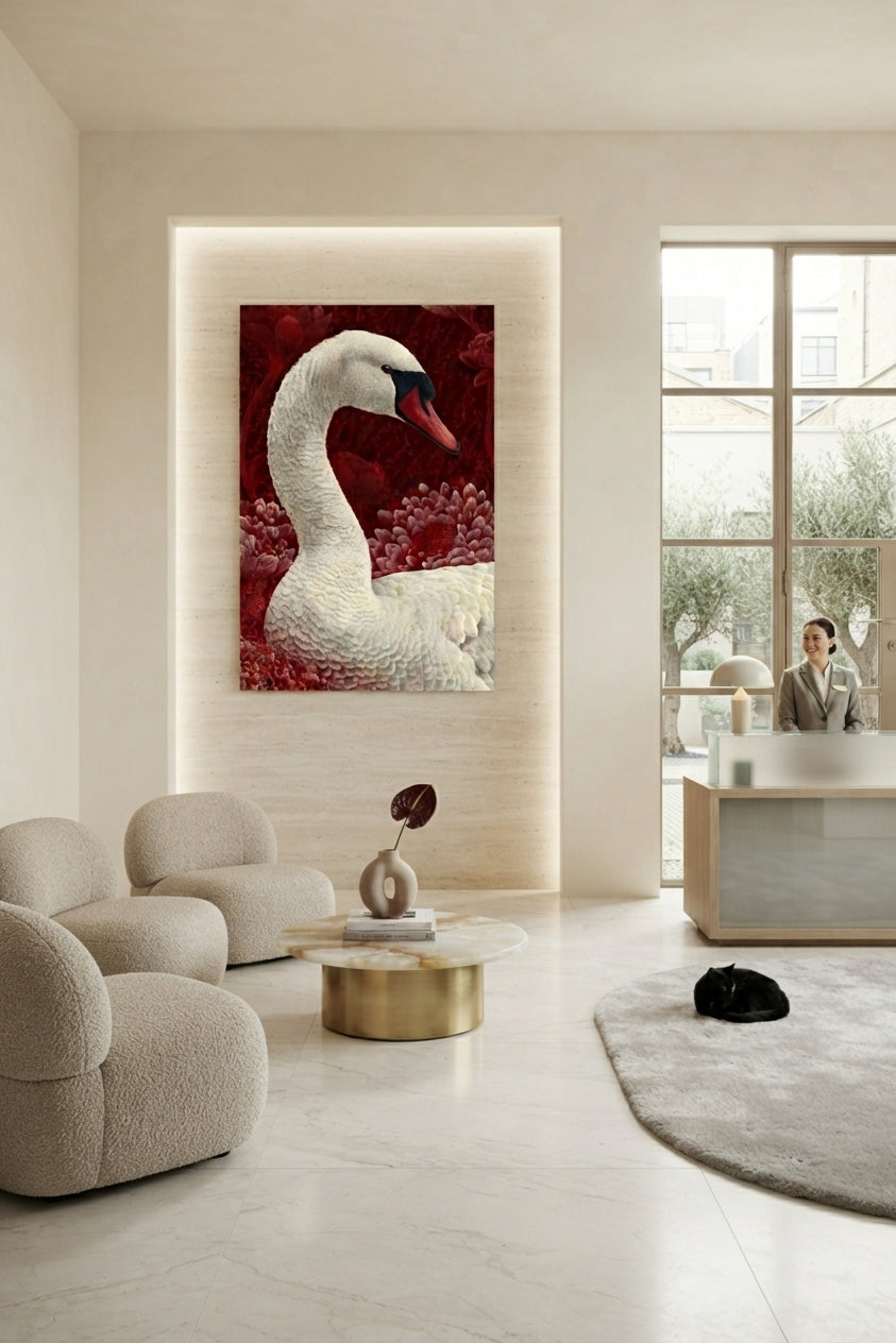 Tableau Décoratif "Cygne Rouge" – Art Mural Élégant (100 cm x 80 cm)