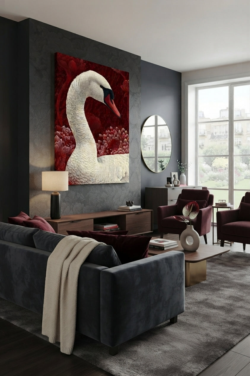 Tableau Décoratif "Cygne Rouge" – Art Mural Élégant (100 cm x 80 cm)