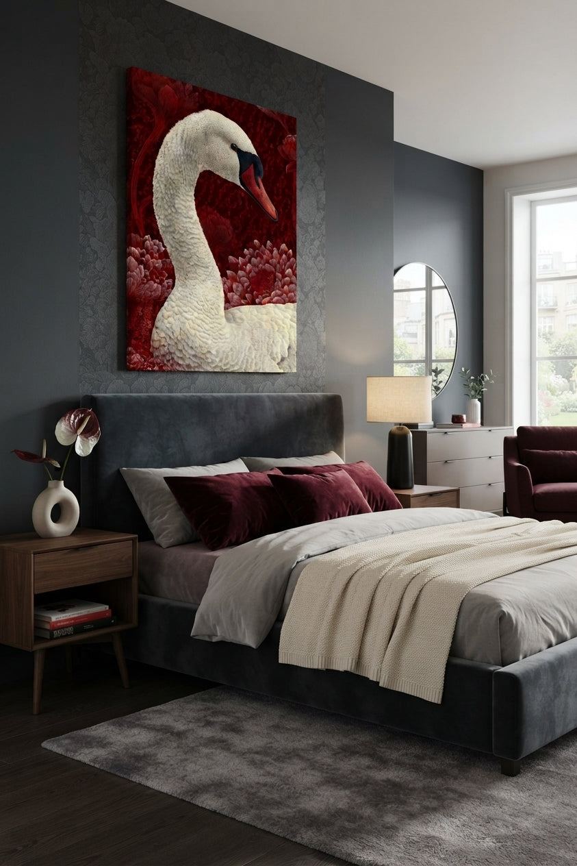 Tableau Décoratif "Cygne Rouge" – Art Mural Élégant (100 cm x 80 cm)