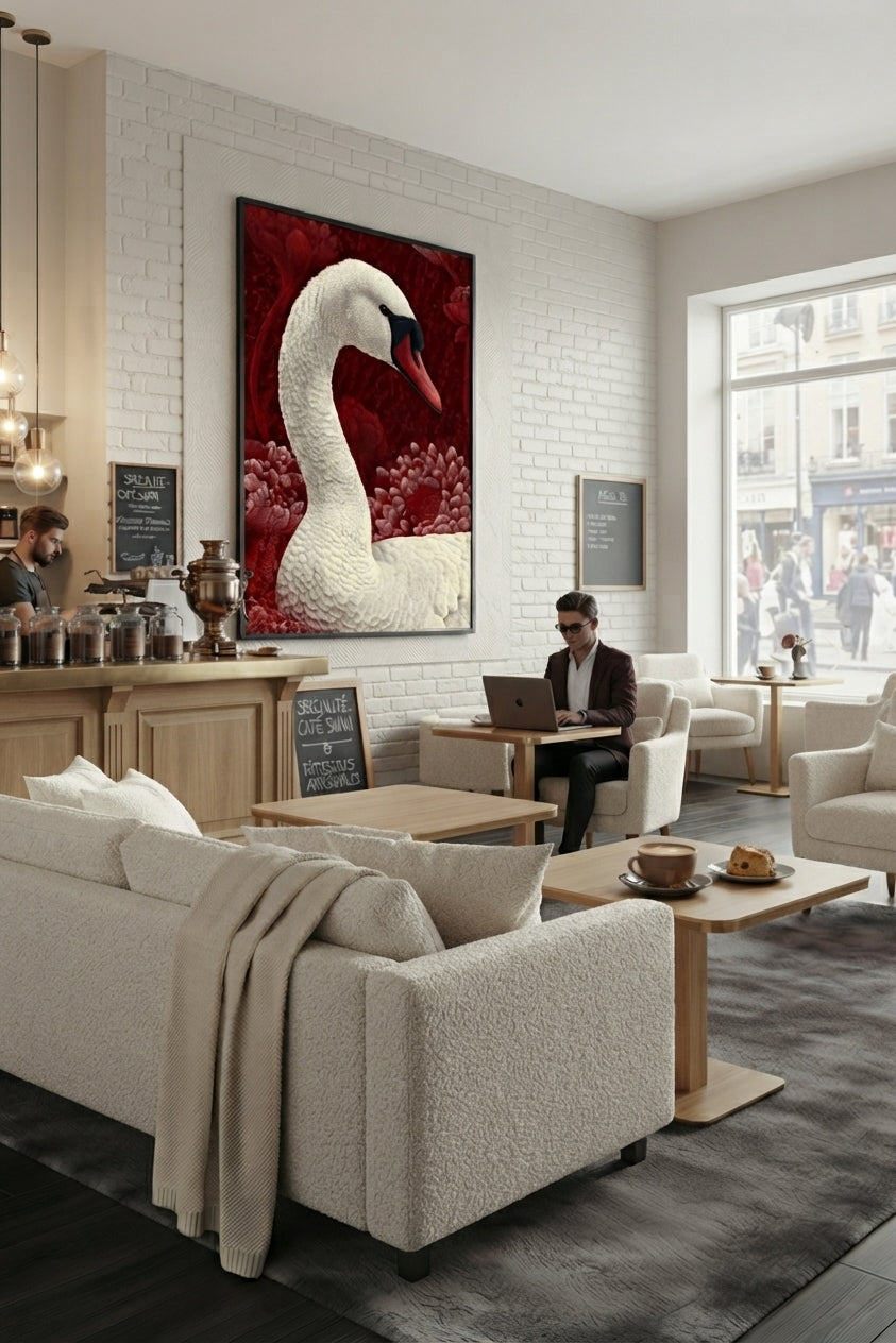 Tableau Décoratif "Cygne Rouge" – Art Mural Élégant (100 cm x 80 cm)