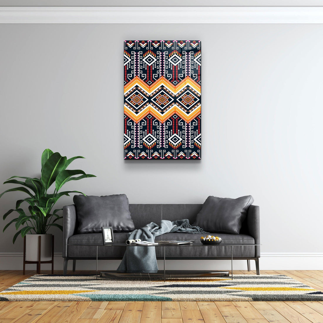 Poster décoratif "Tribal Diamonds – Red & Yellow Edition"