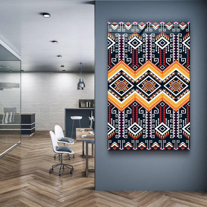 Poster décoratif "Tribal Diamonds – Red & Yellow Edition"