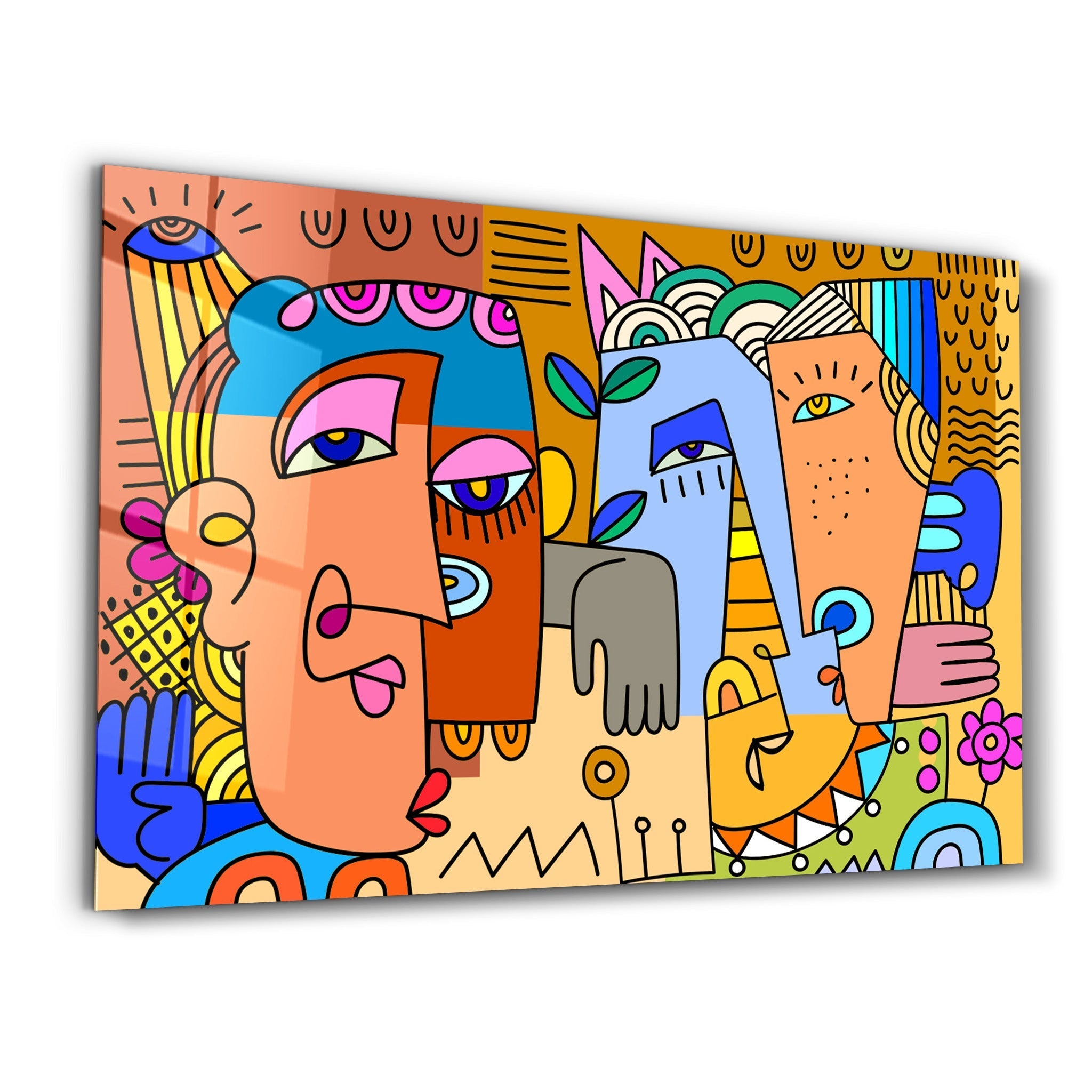 Tableau Abstrait Coloré – Visages Stylisés
