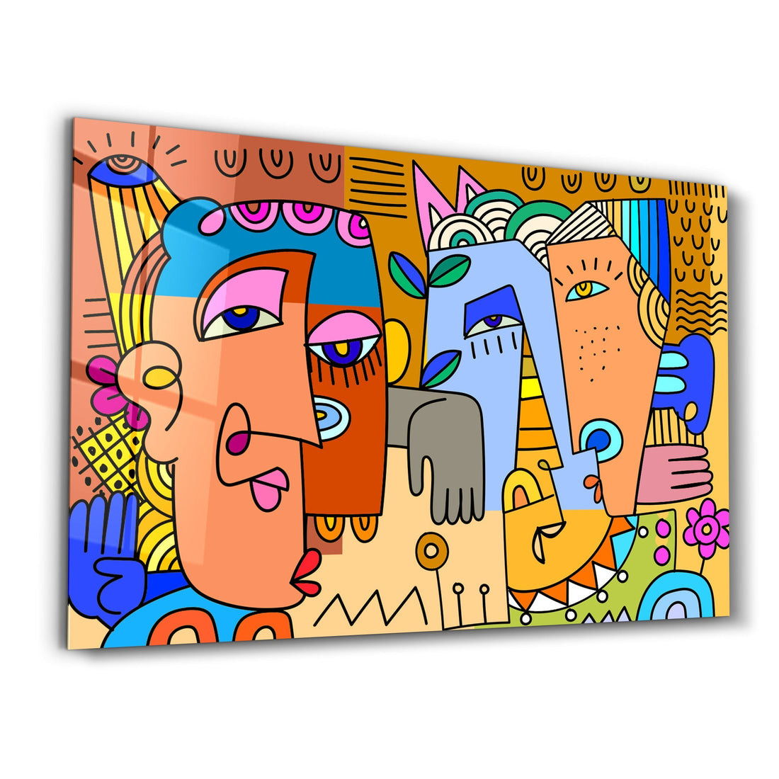 Tableau Abstrait Coloré – Visages Stylisés
