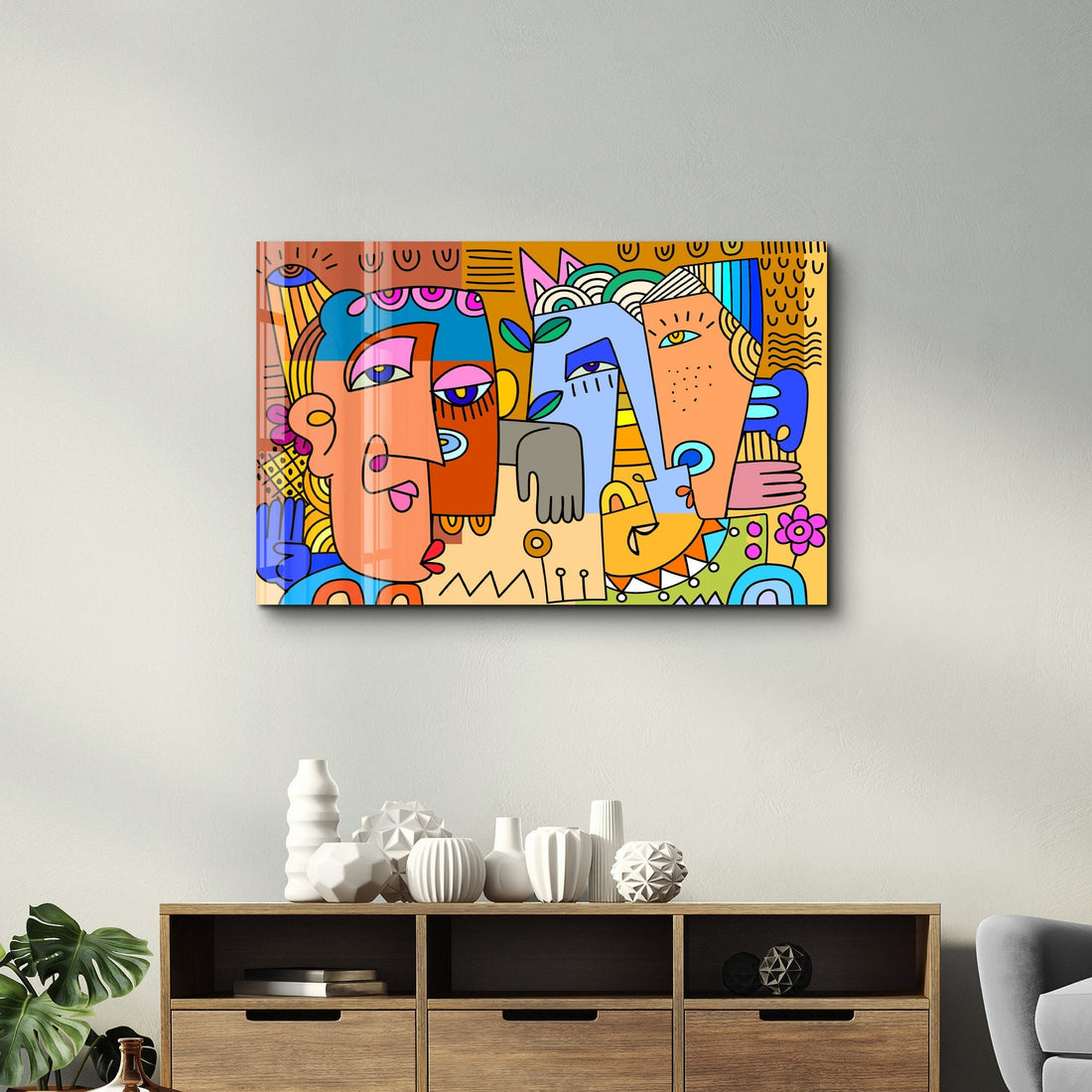 Tableau Abstrait Coloré – Visages Stylisés