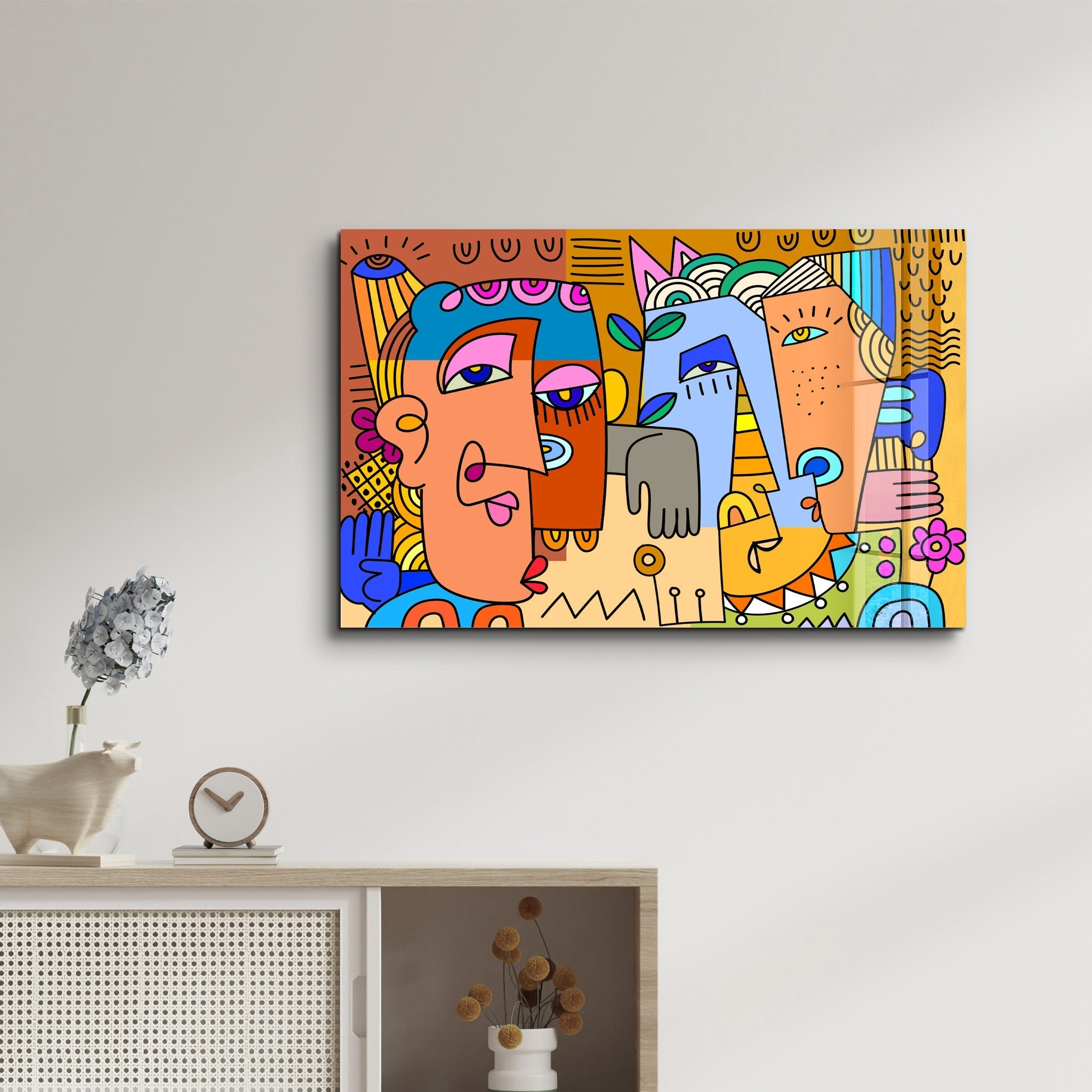 Tableau Abstrait Coloré – Visages Stylisés