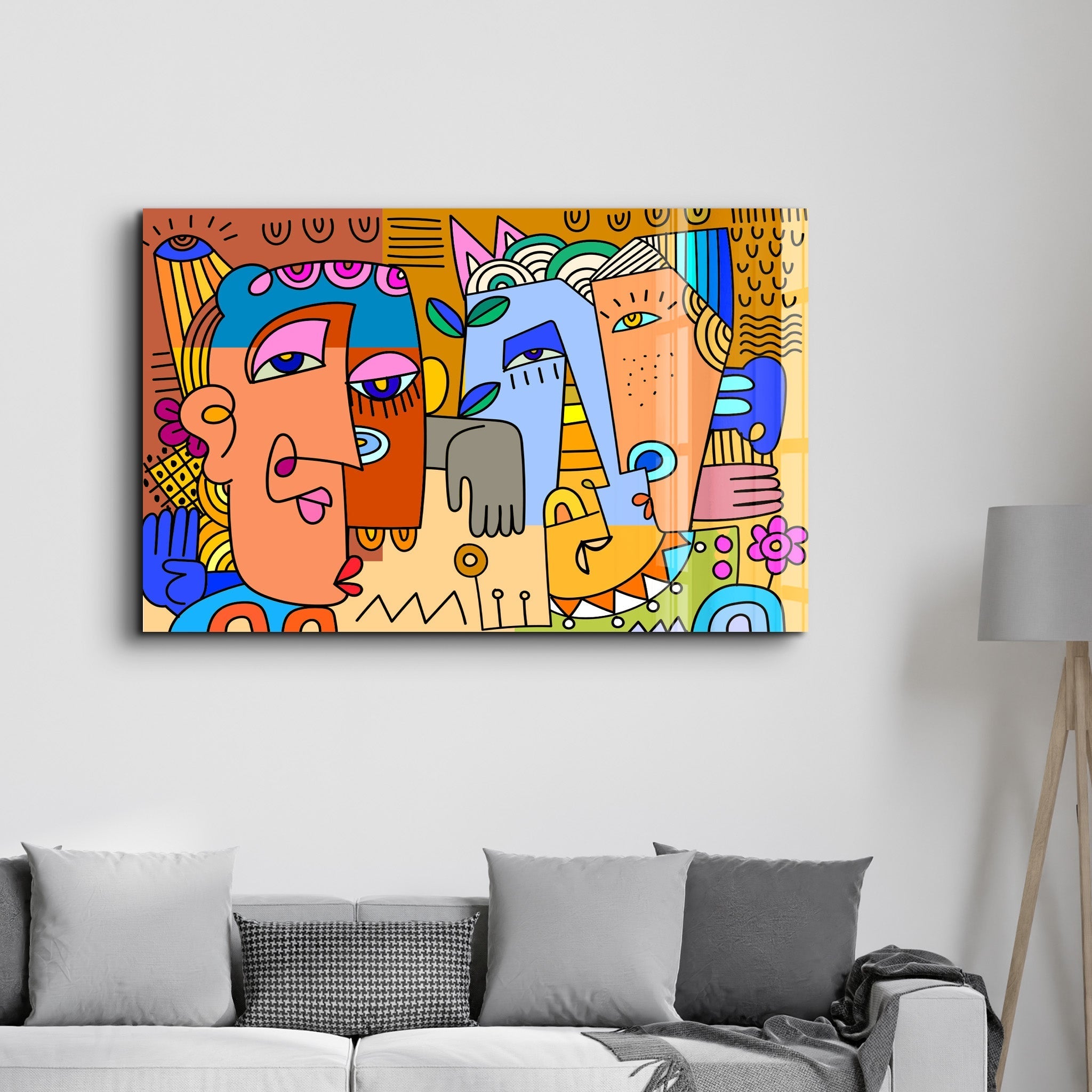 Tableau Abstrait Coloré – Visages Stylisés