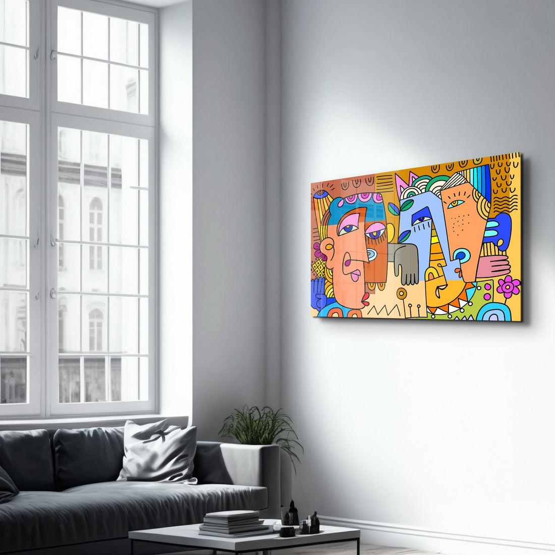 Tableau Abstrait Coloré – Visages Stylisés