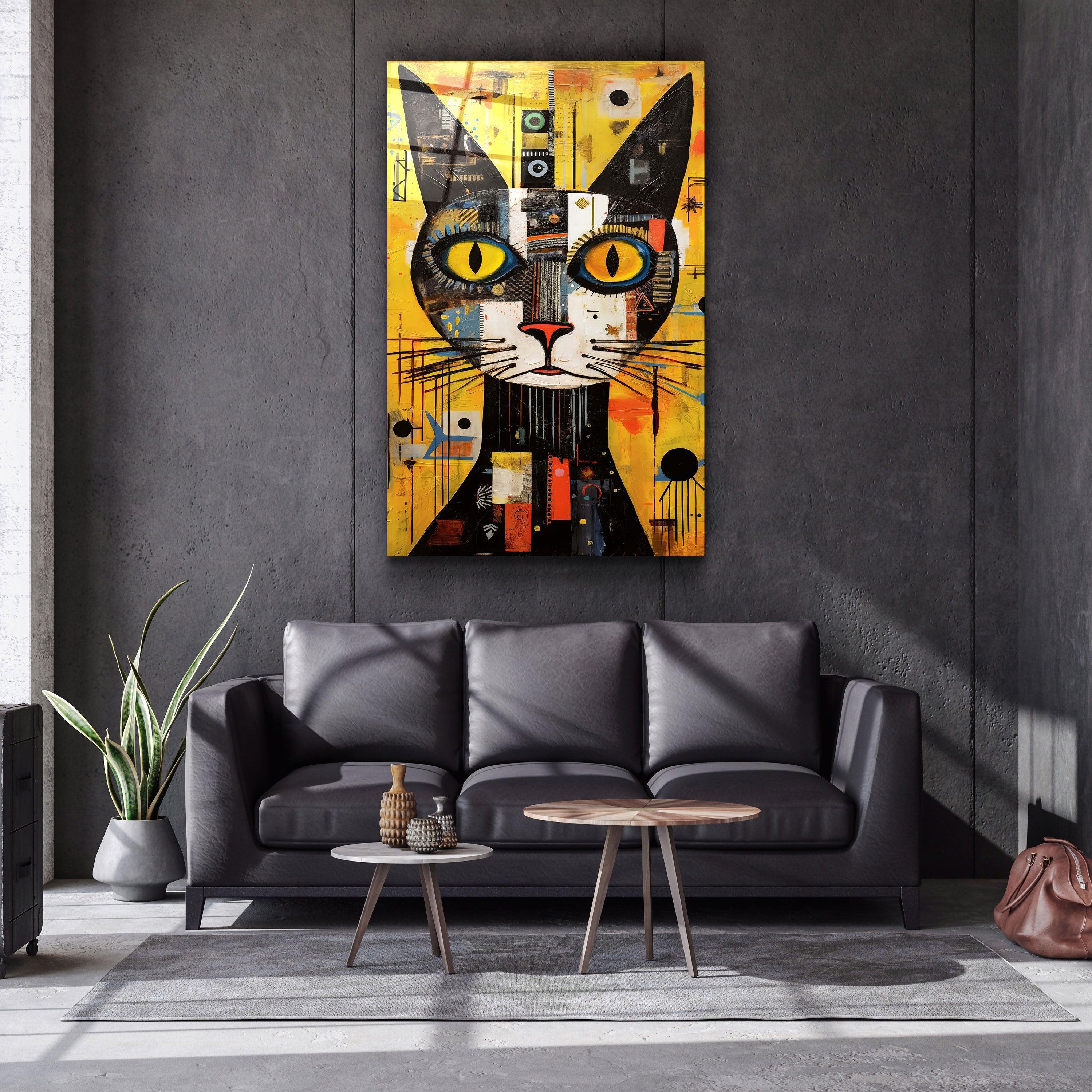 Tableau Abstrait – Chat Cubiste Coloré