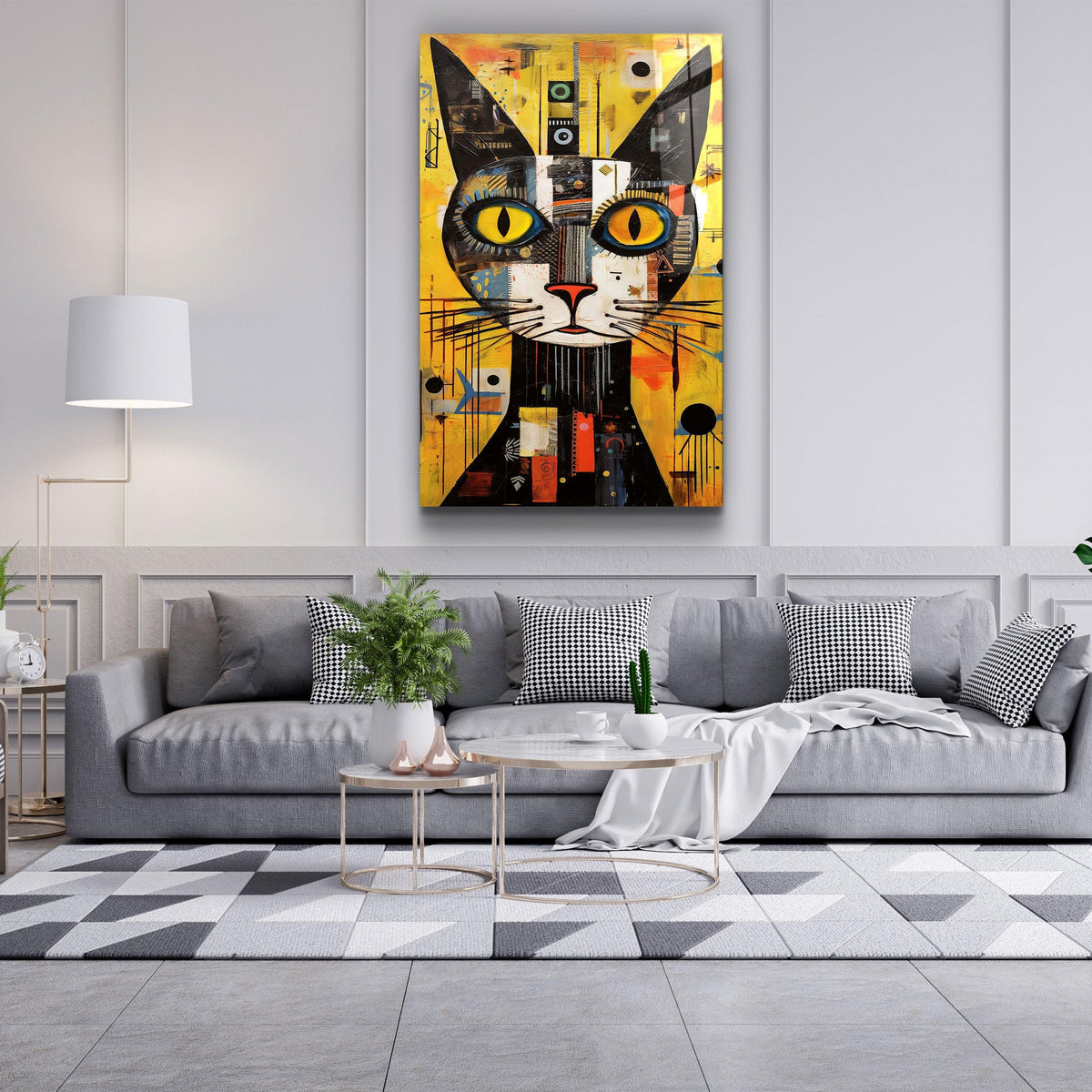 Tableau Abstrait – Chat Cubiste Coloré