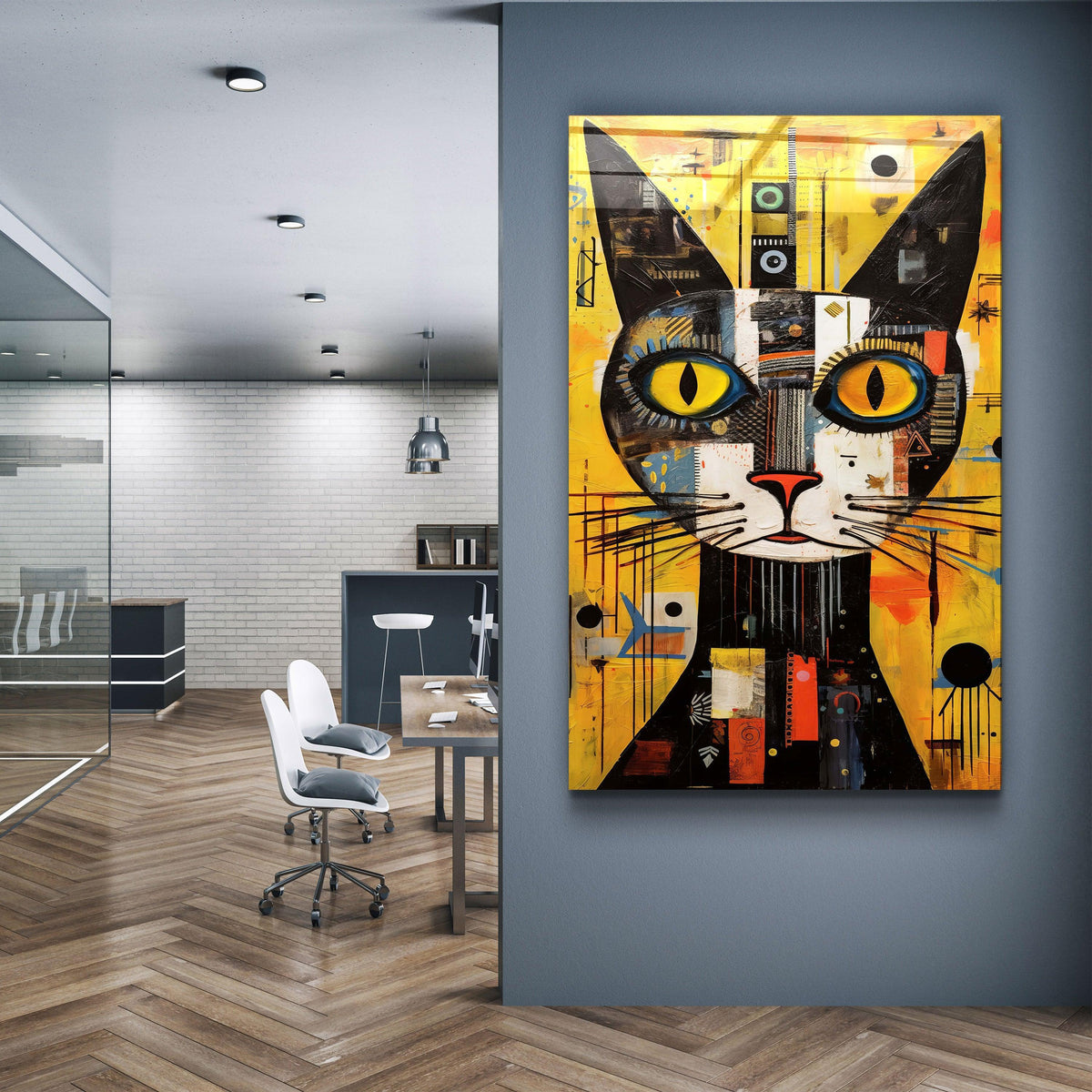 Tableau Abstrait – Chat Cubiste Coloré