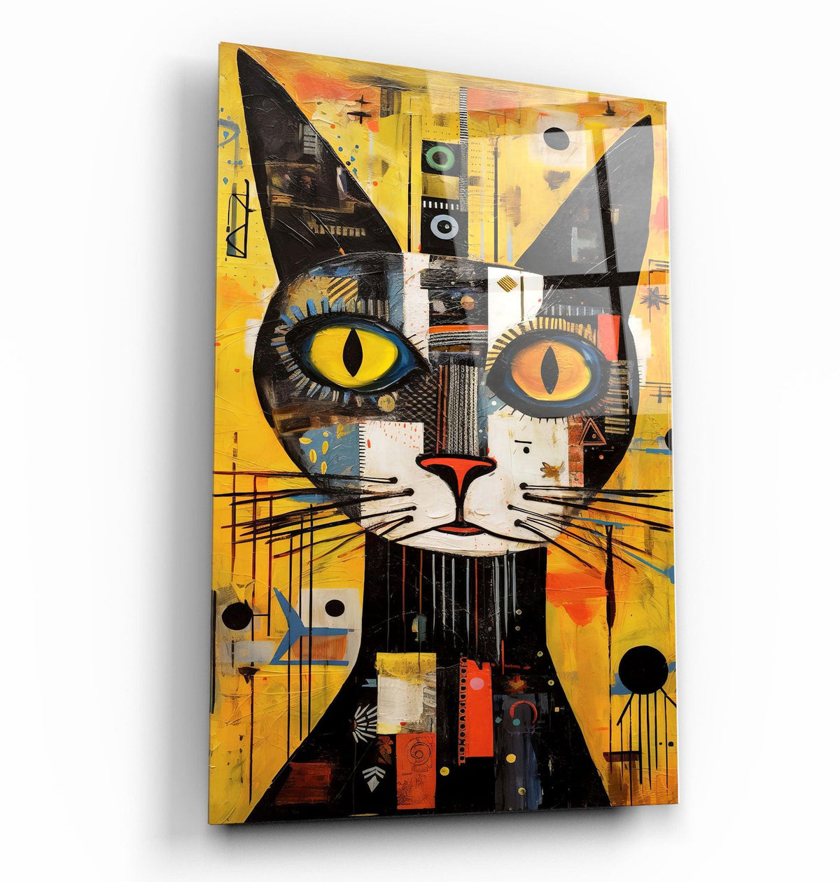 Tableau Abstrait – Chat Cubiste Coloré