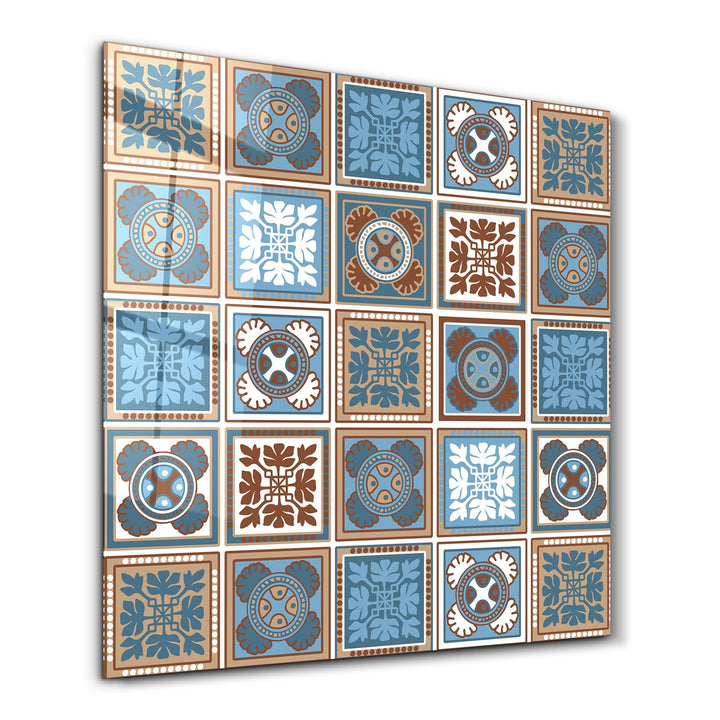 Poster décoratif "Ornamental Blue & Brown Tiles"