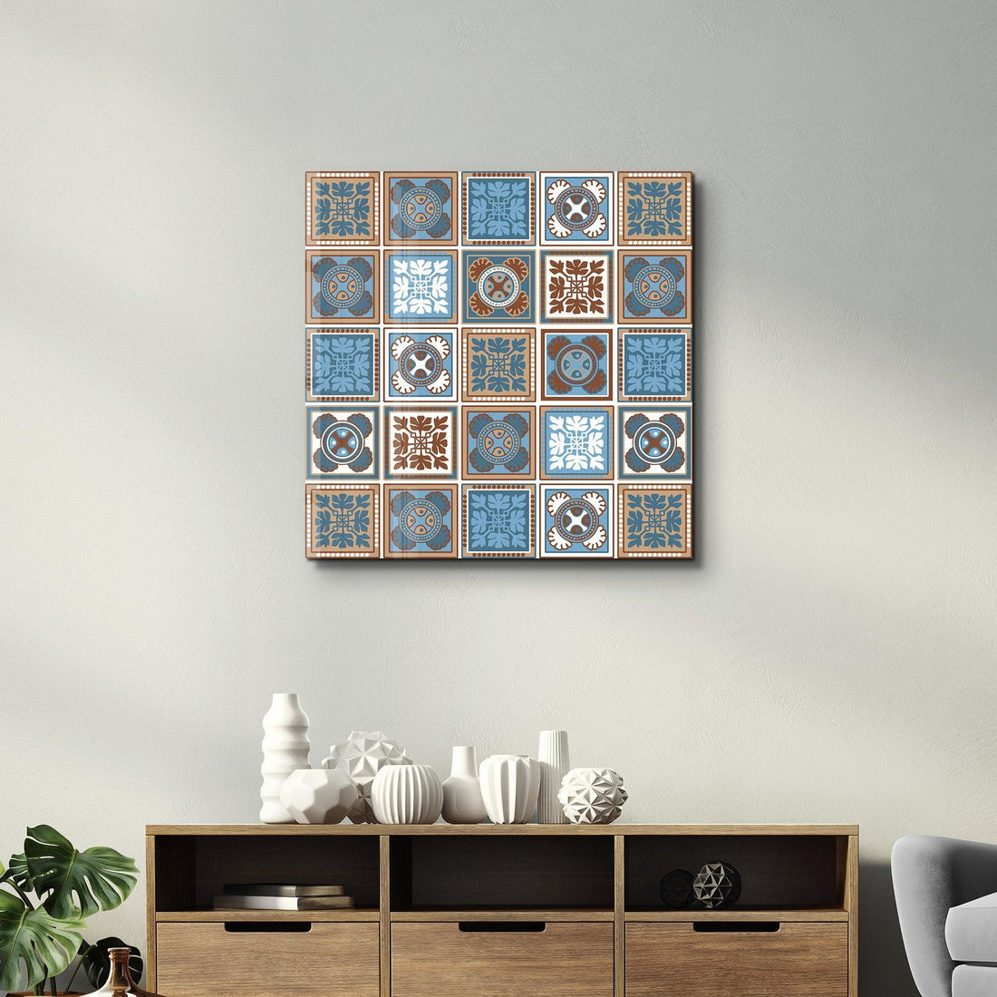 Poster décoratif "Ornamental Blue & Brown Tiles"