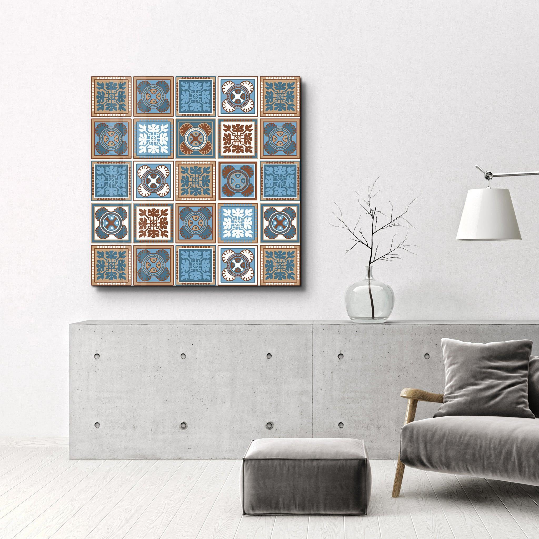 Poster décoratif "Ornamental Blue & Brown Tiles"