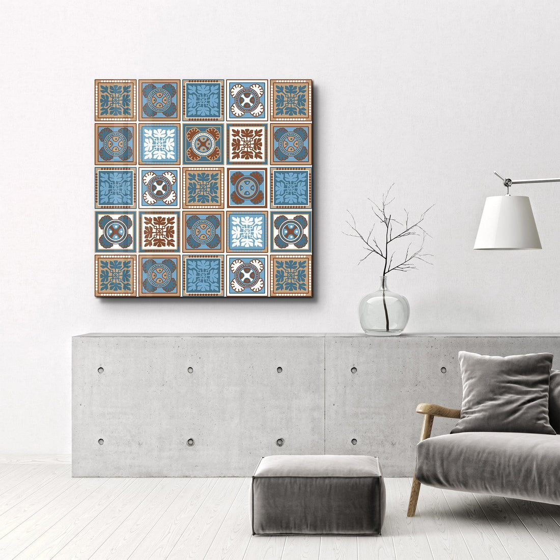Poster décoratif "Ornamental Blue & Brown Tiles"