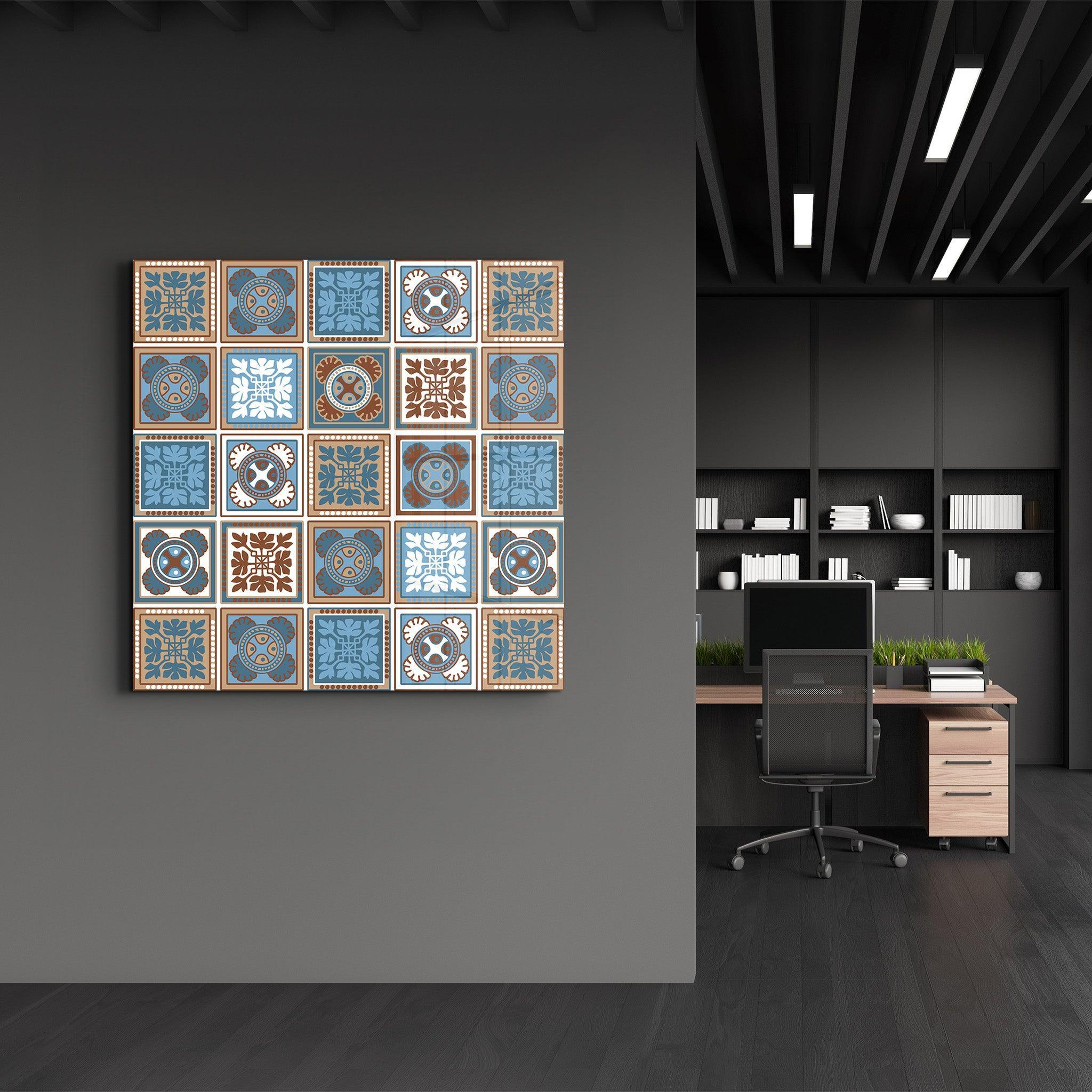 Poster décoratif "Ornamental Blue & Brown Tiles"