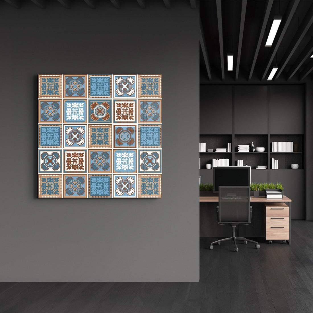 Poster décoratif "Ornamental Blue & Brown Tiles"
