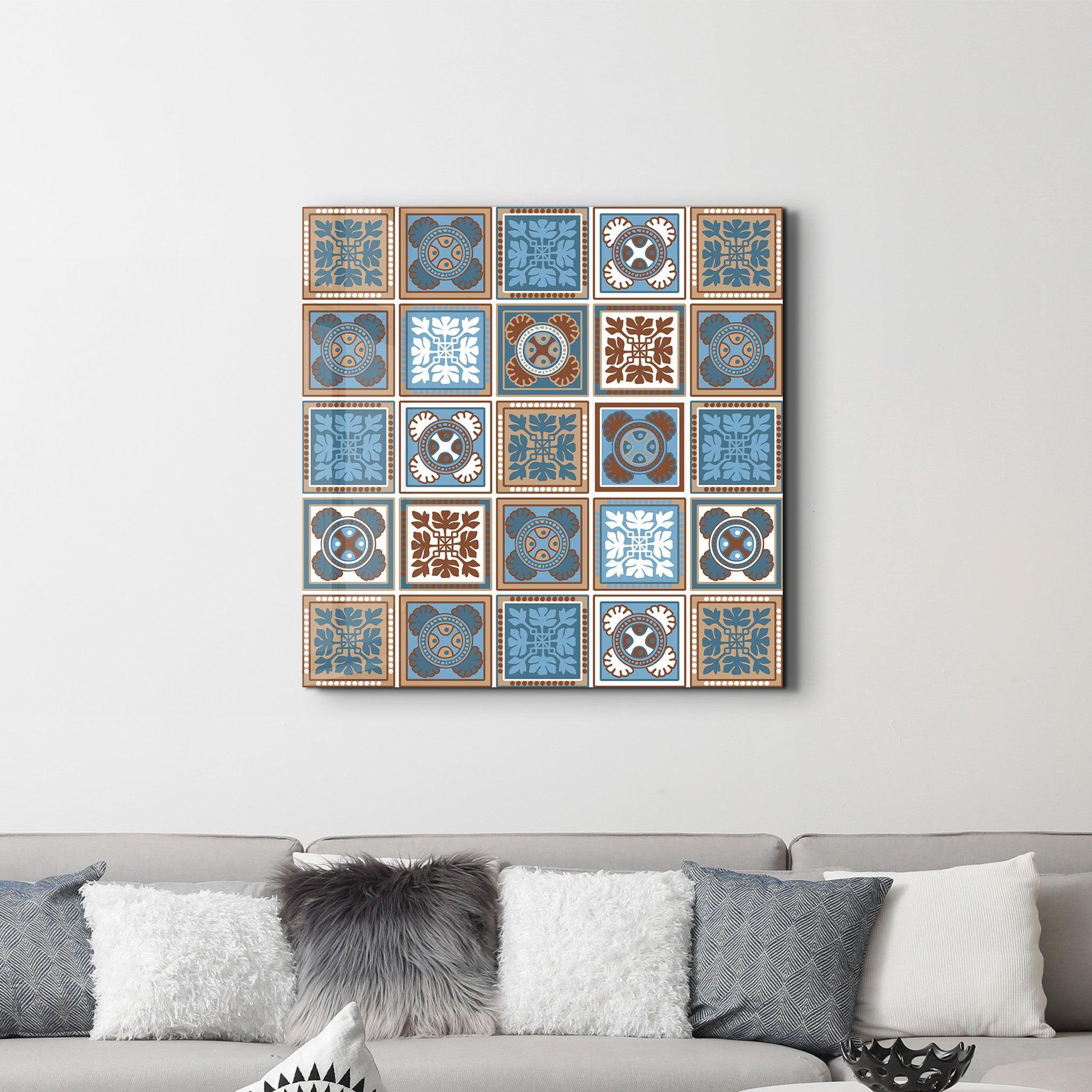 Poster décoratif "Ornamental Blue & Brown Tiles"