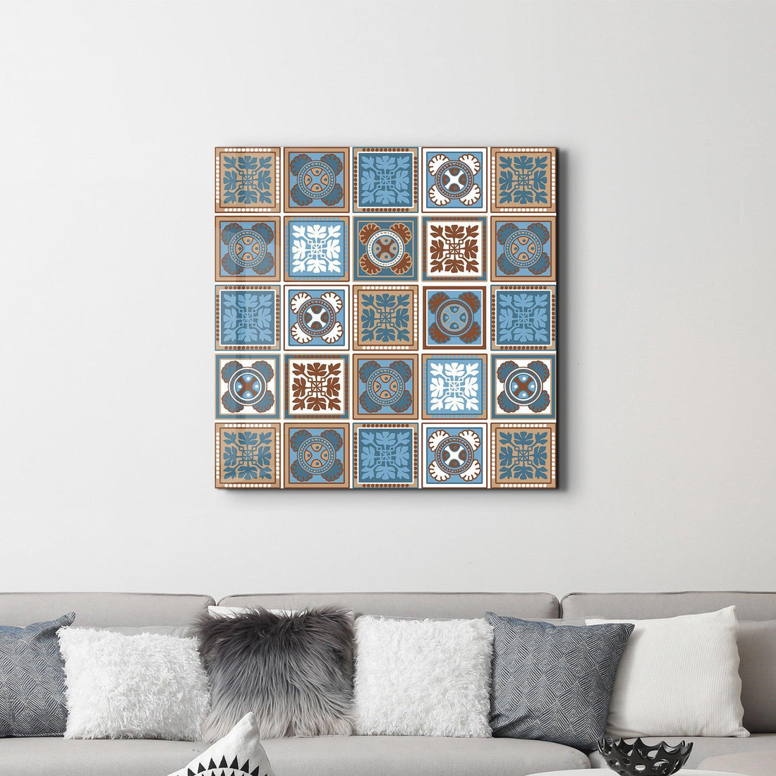 Poster décoratif "Ornamental Blue & Brown Tiles"