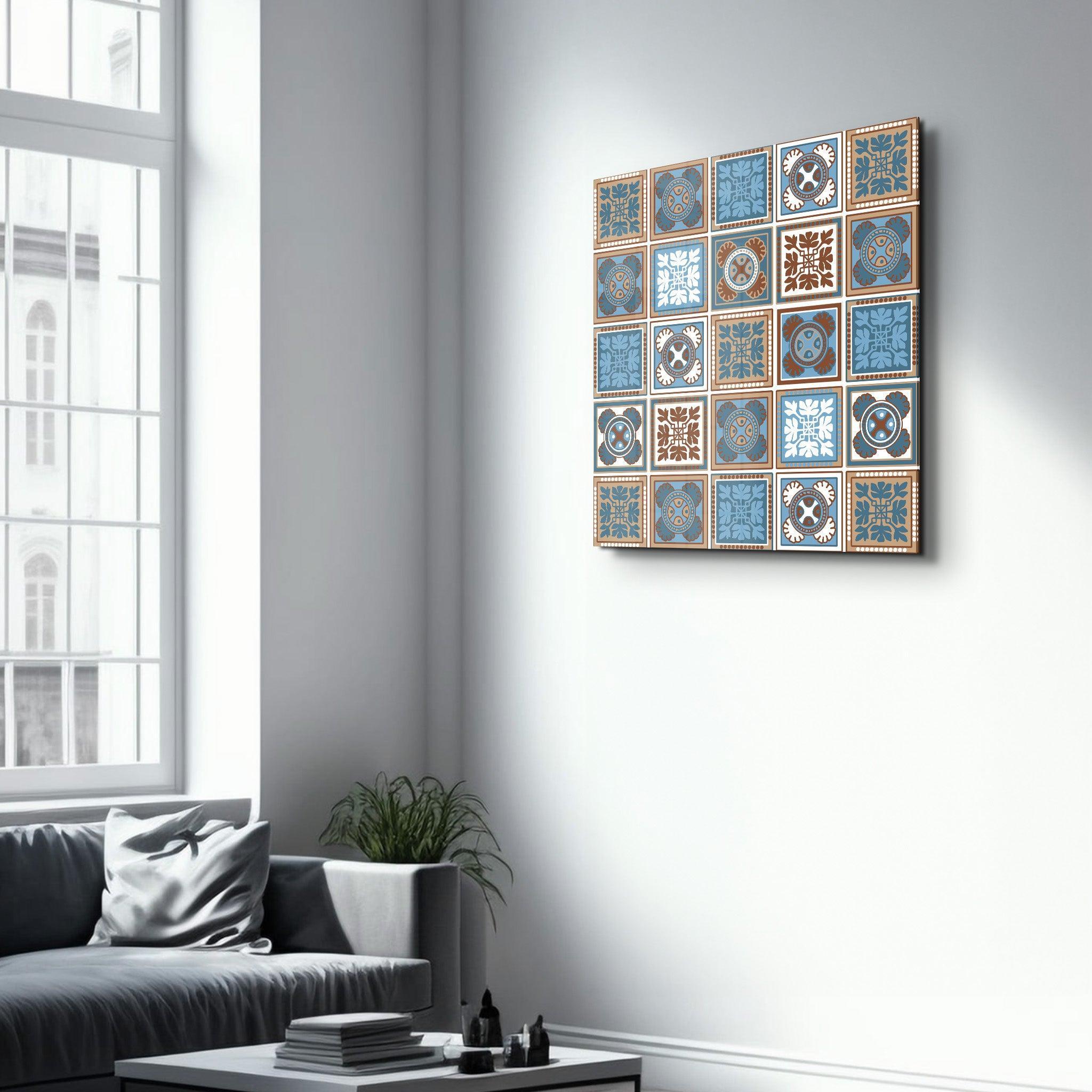 Poster décoratif "Ornamental Blue & Brown Tiles"
