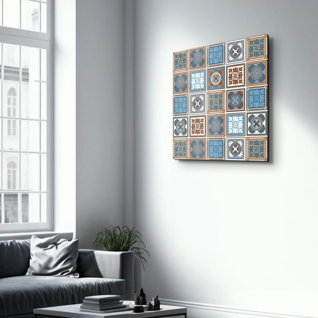 Poster décoratif "Ornamental Blue & Brown Tiles"