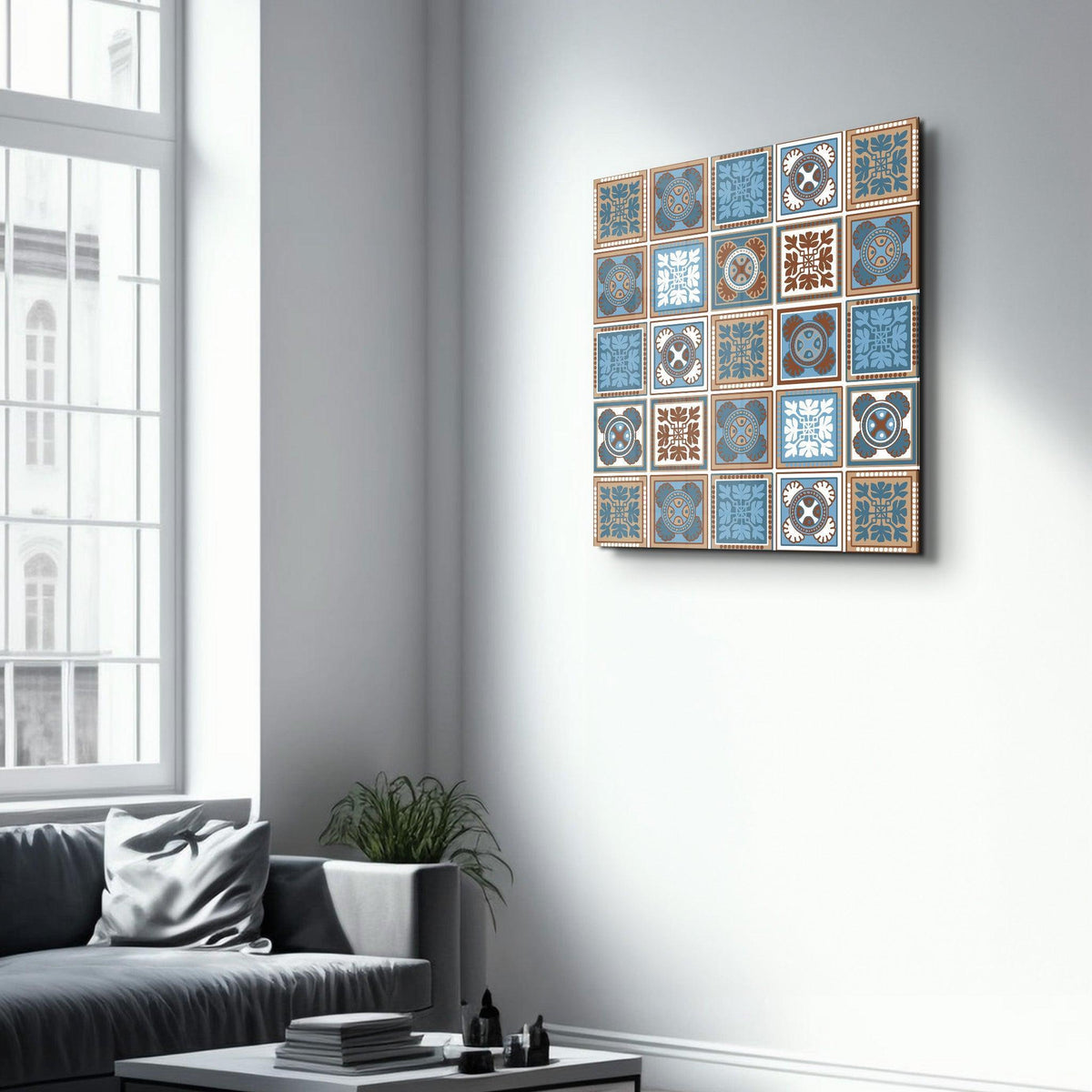 Poster décoratif "Ornamental Blue & Brown Tiles"