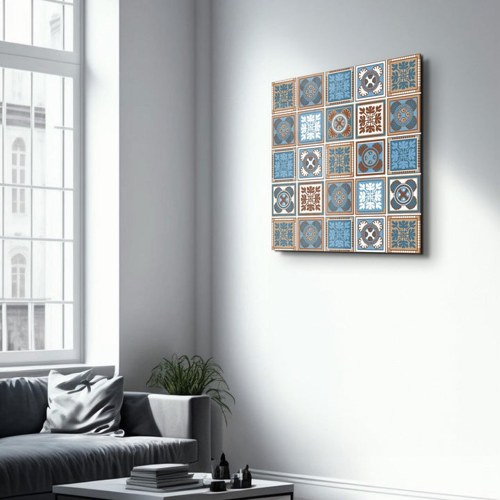 Poster décoratif "Ornamental Blue & Brown Tiles"
