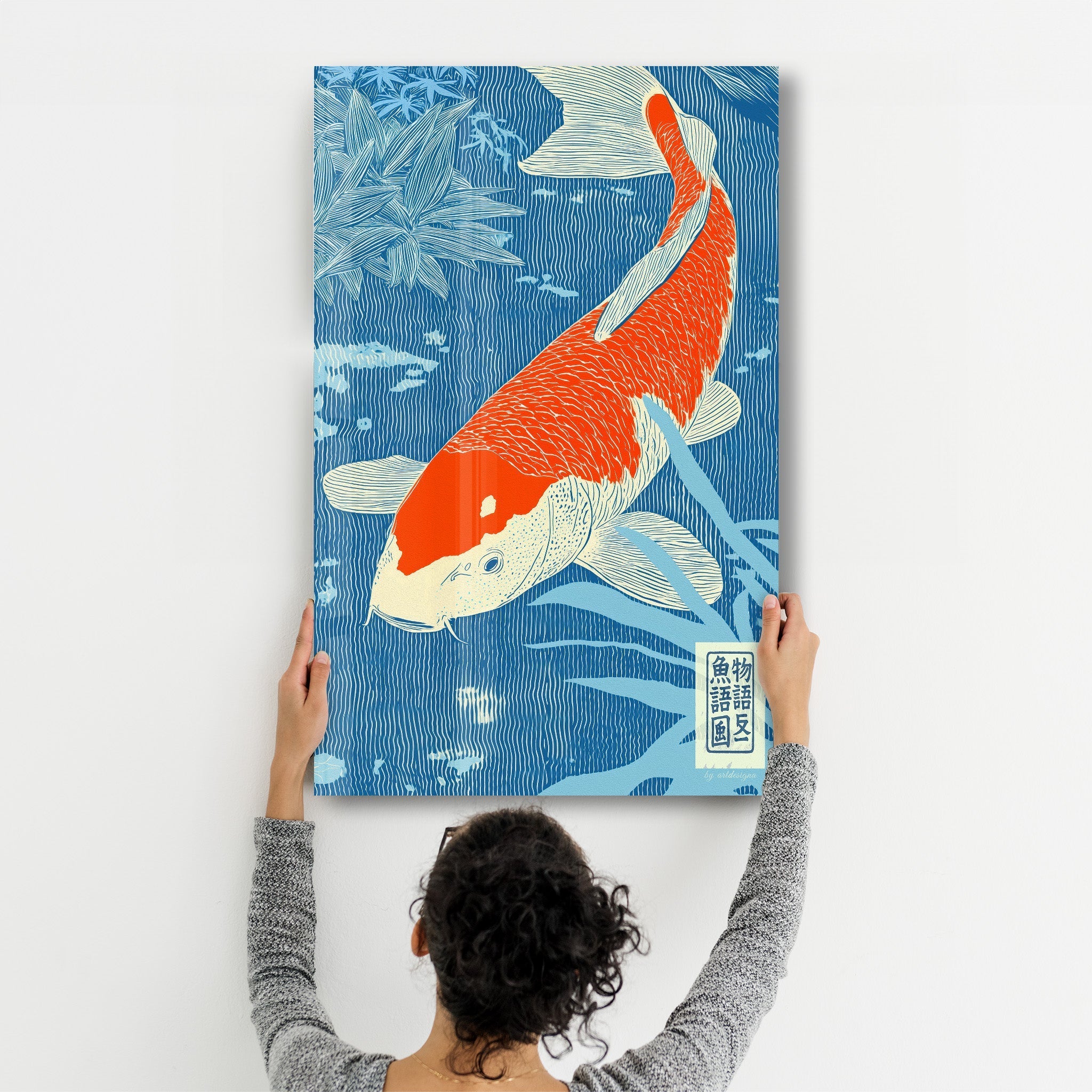 Tableau Japonais KOI – Poisson Orange & Blanc