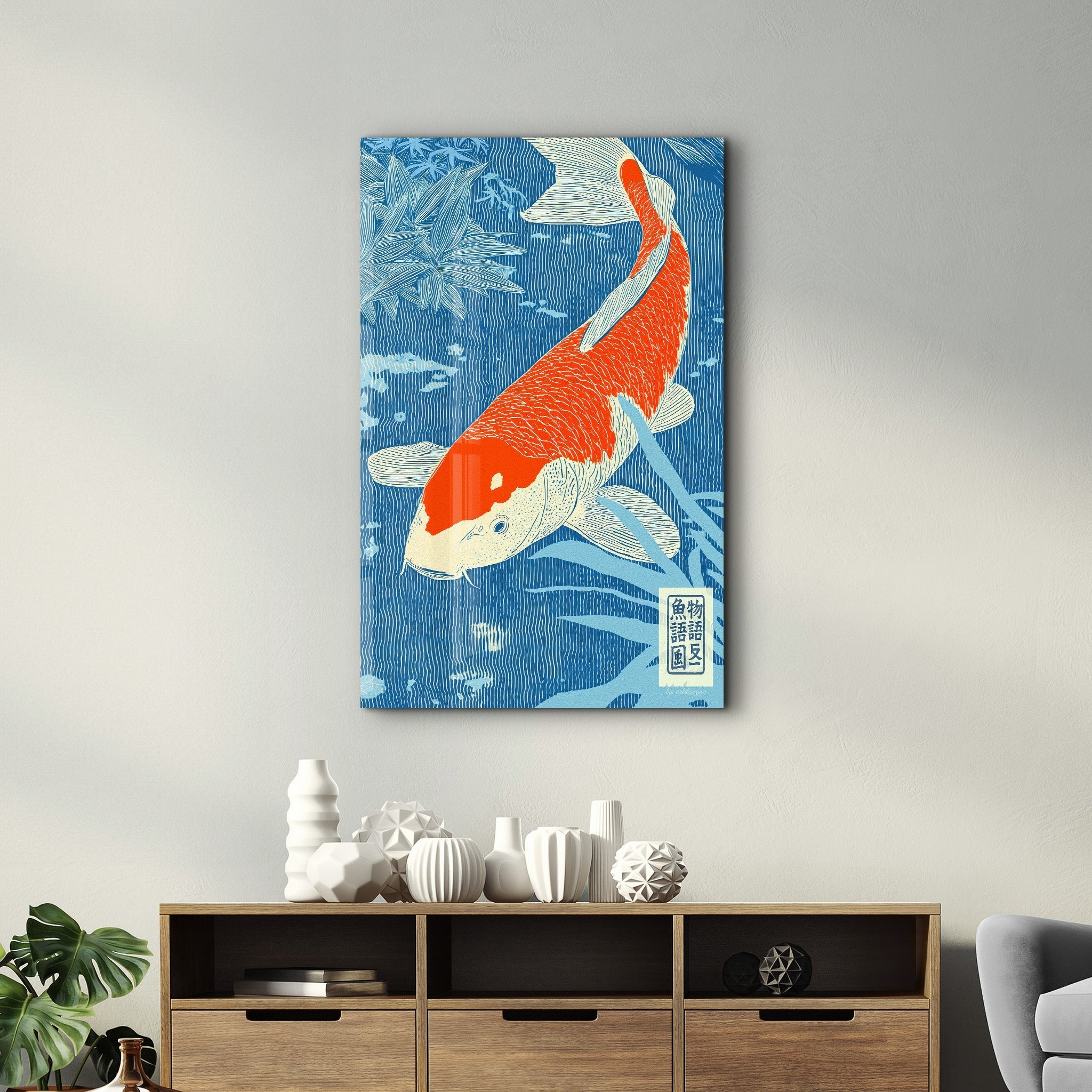 Tableau Japonais KOI – Poisson Orange & Blanc