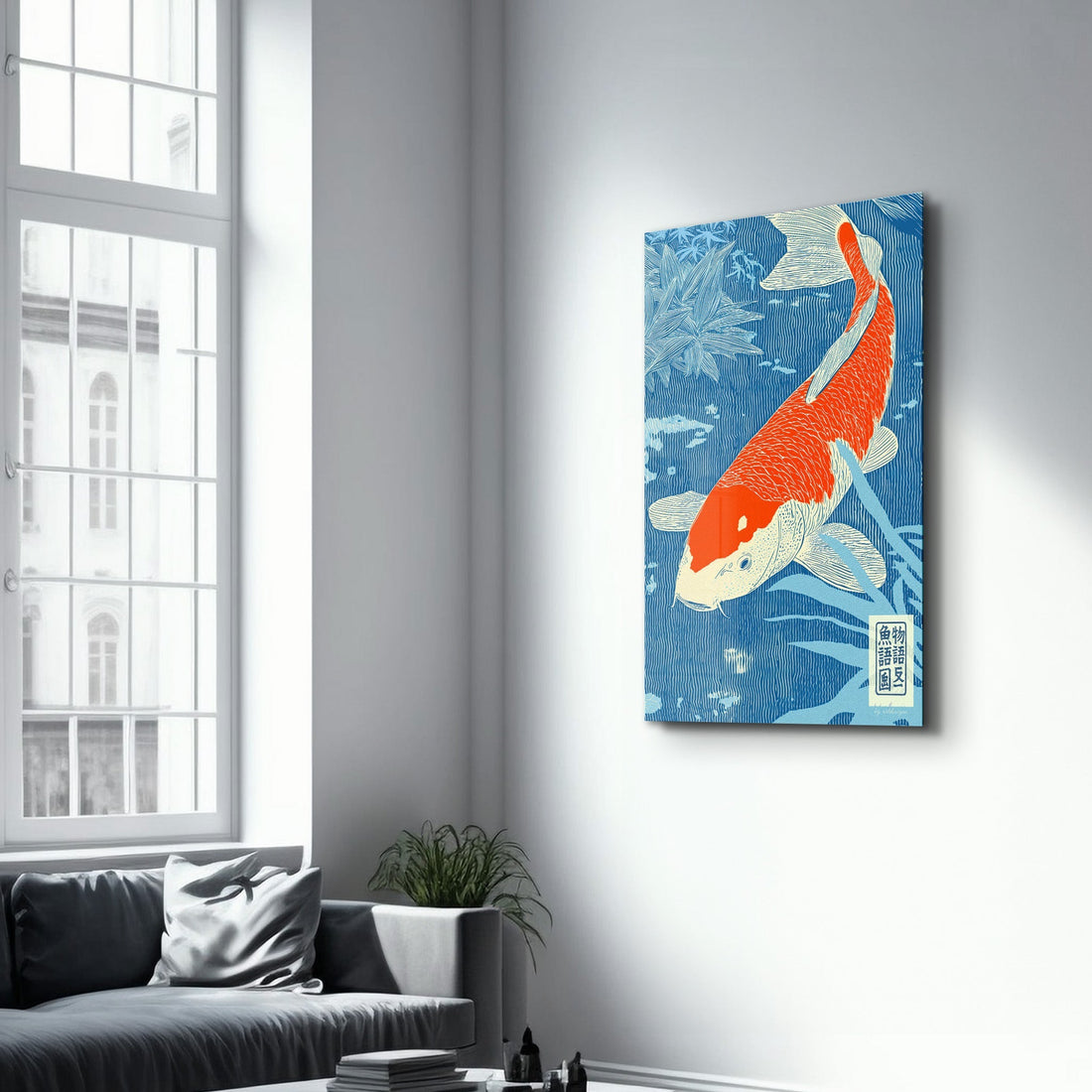 Tableau Japonais KOI – Poisson Orange & Blanc