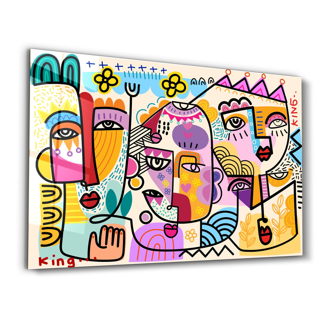 Tableau Abstrait Coloré – Visages Géométriques KING