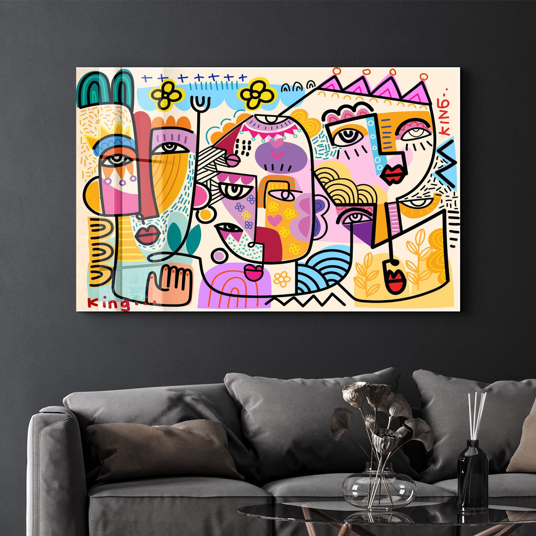 Tableau Abstrait Coloré – Visages Géométriques KING