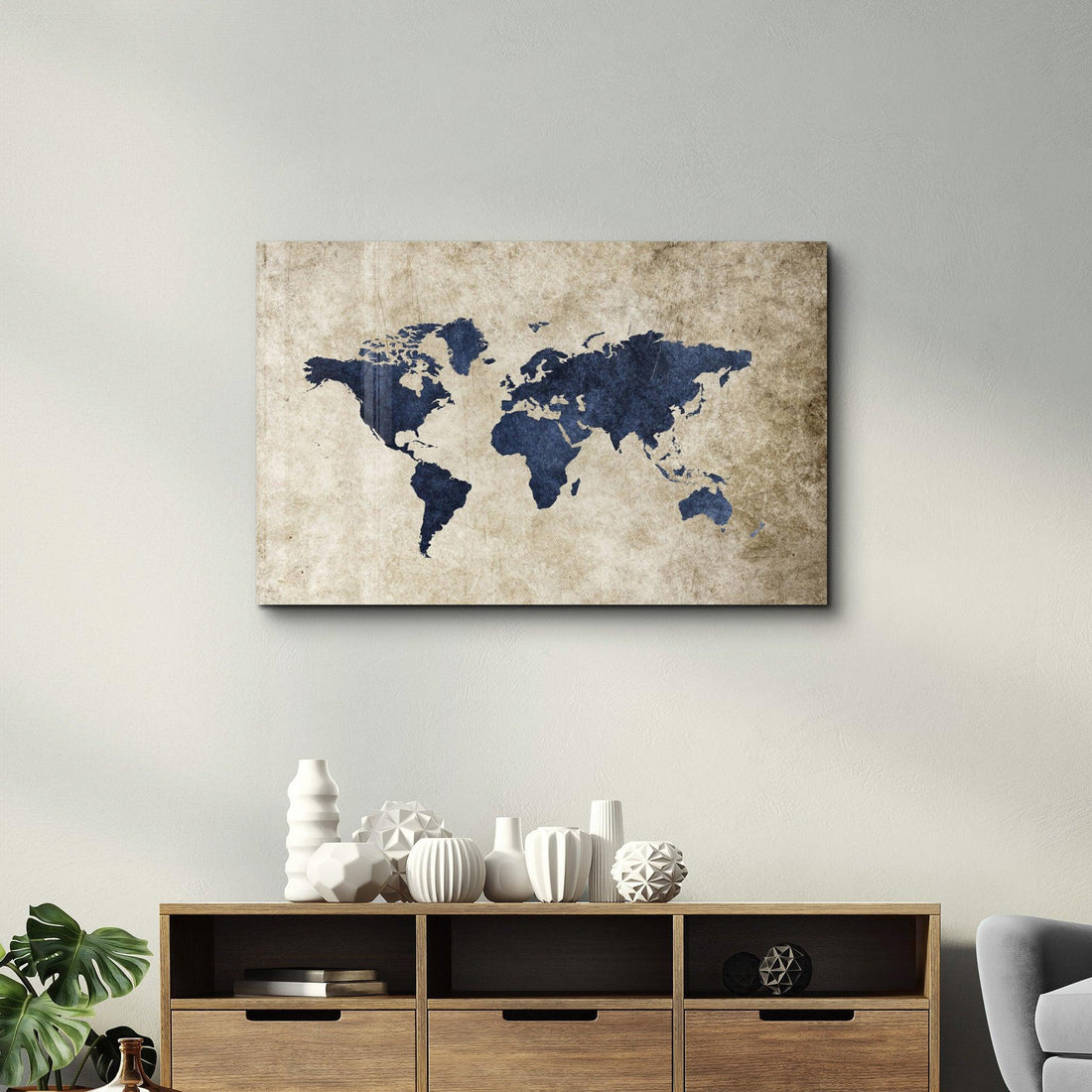 Tableau Carte du Monde Vintage Bleu