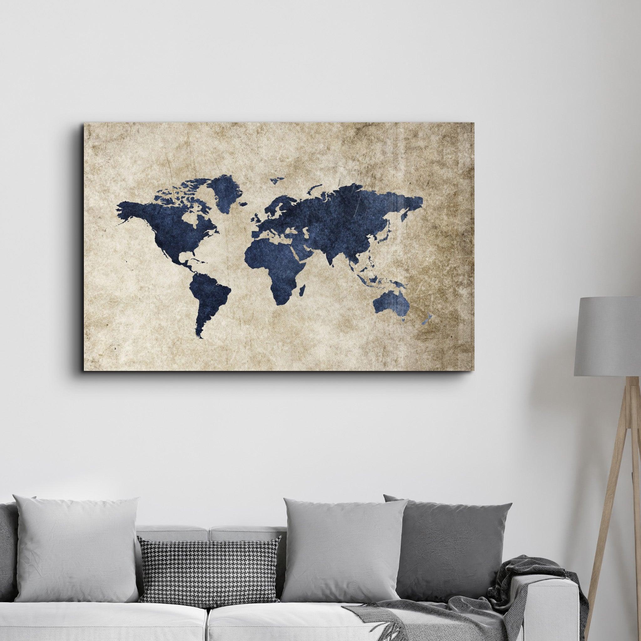 Tableau Carte du Monde Vintage Bleu