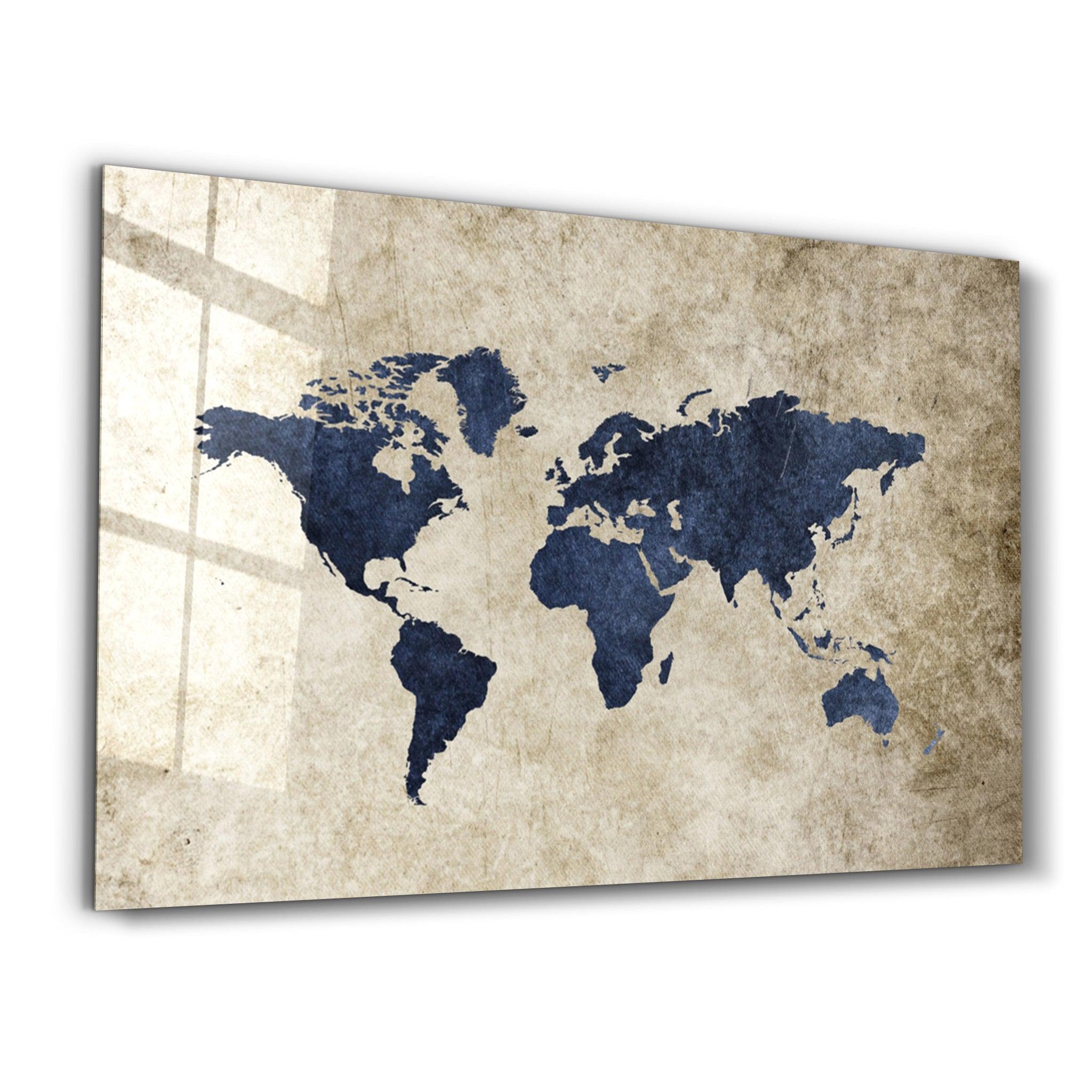 Tableau Carte du Monde Vintage Bleu