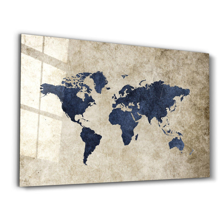 Tableau Carte du Monde Vintage Bleu