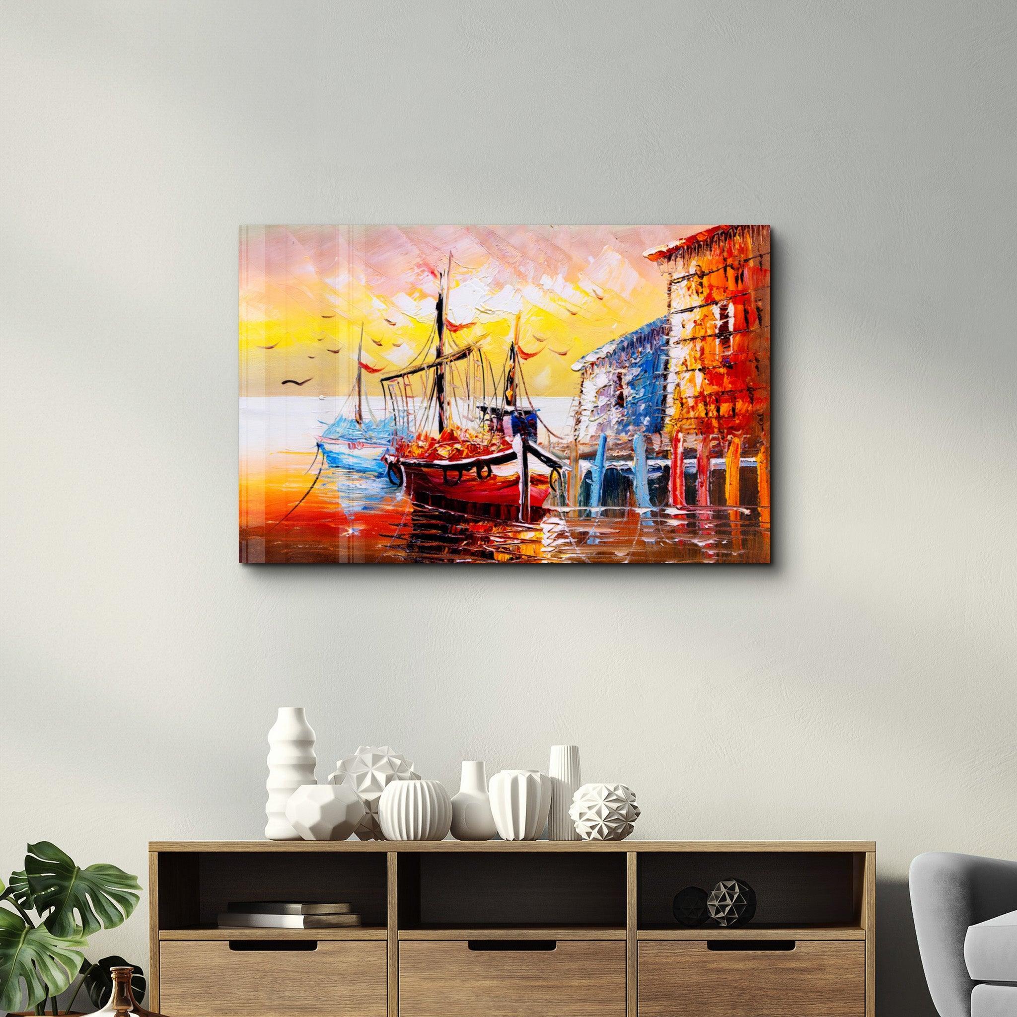 Tableau Mural "Port au Coucher de Soleil"